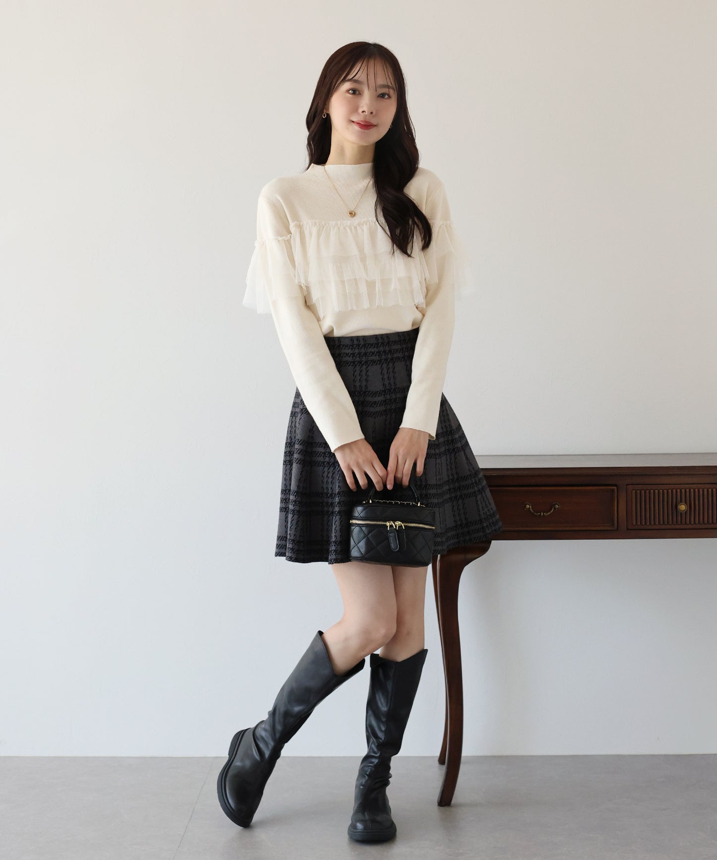 【TIME SALE】フリルチュール長袖ニット