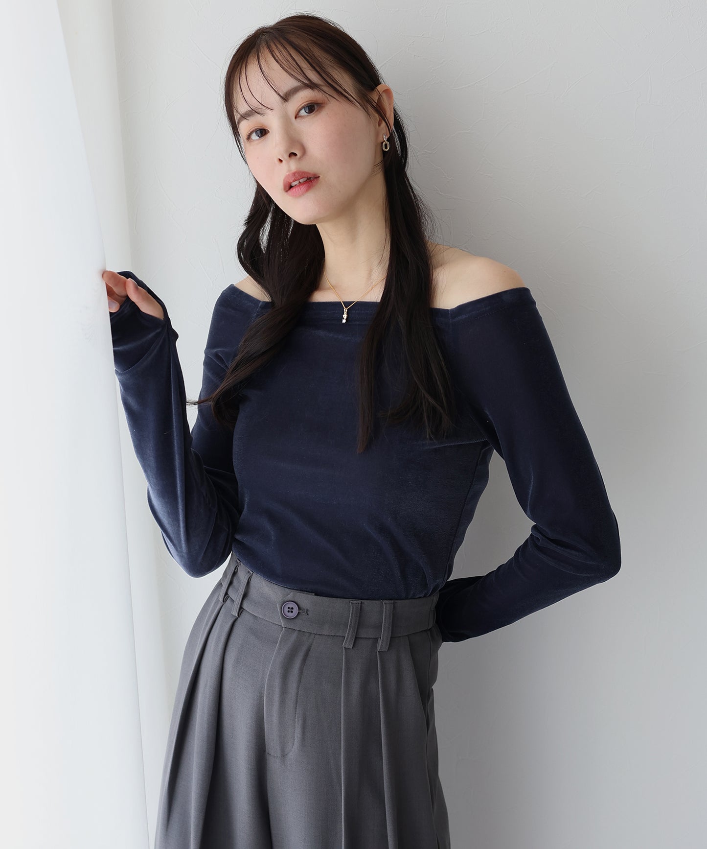 【TIME SALE】シアーベロアオフショルTシャツ【ネコポス】