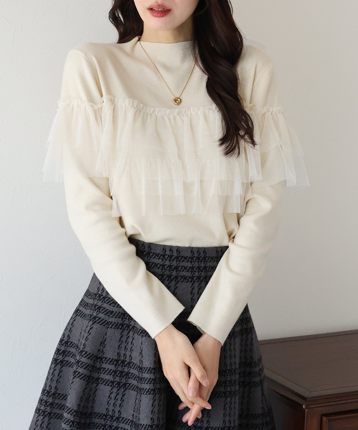 【TIME SALE】フリルチュール長袖ニット