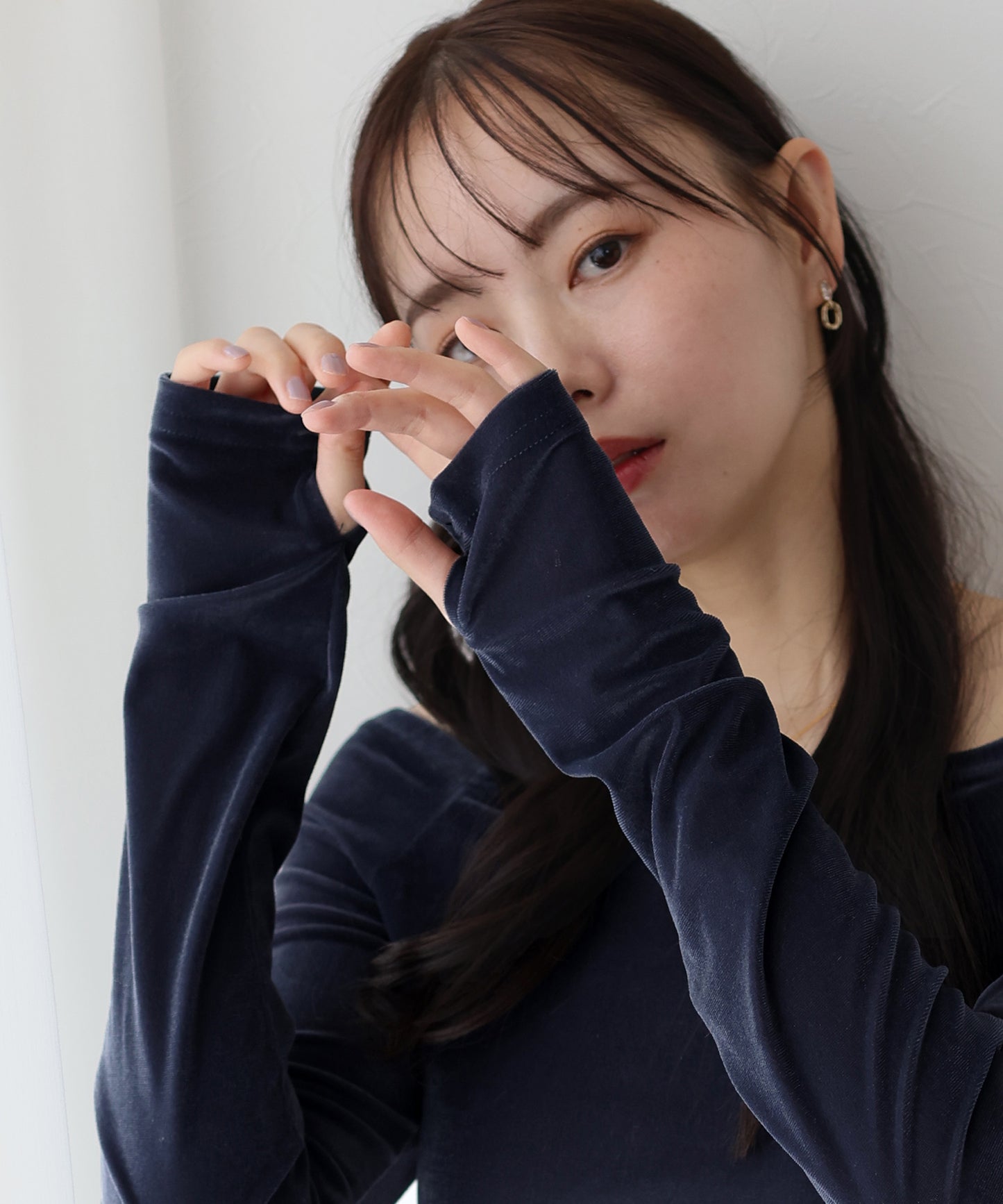 【TIME SALE】シアーベロアオフショルTシャツ【ネコポス】
