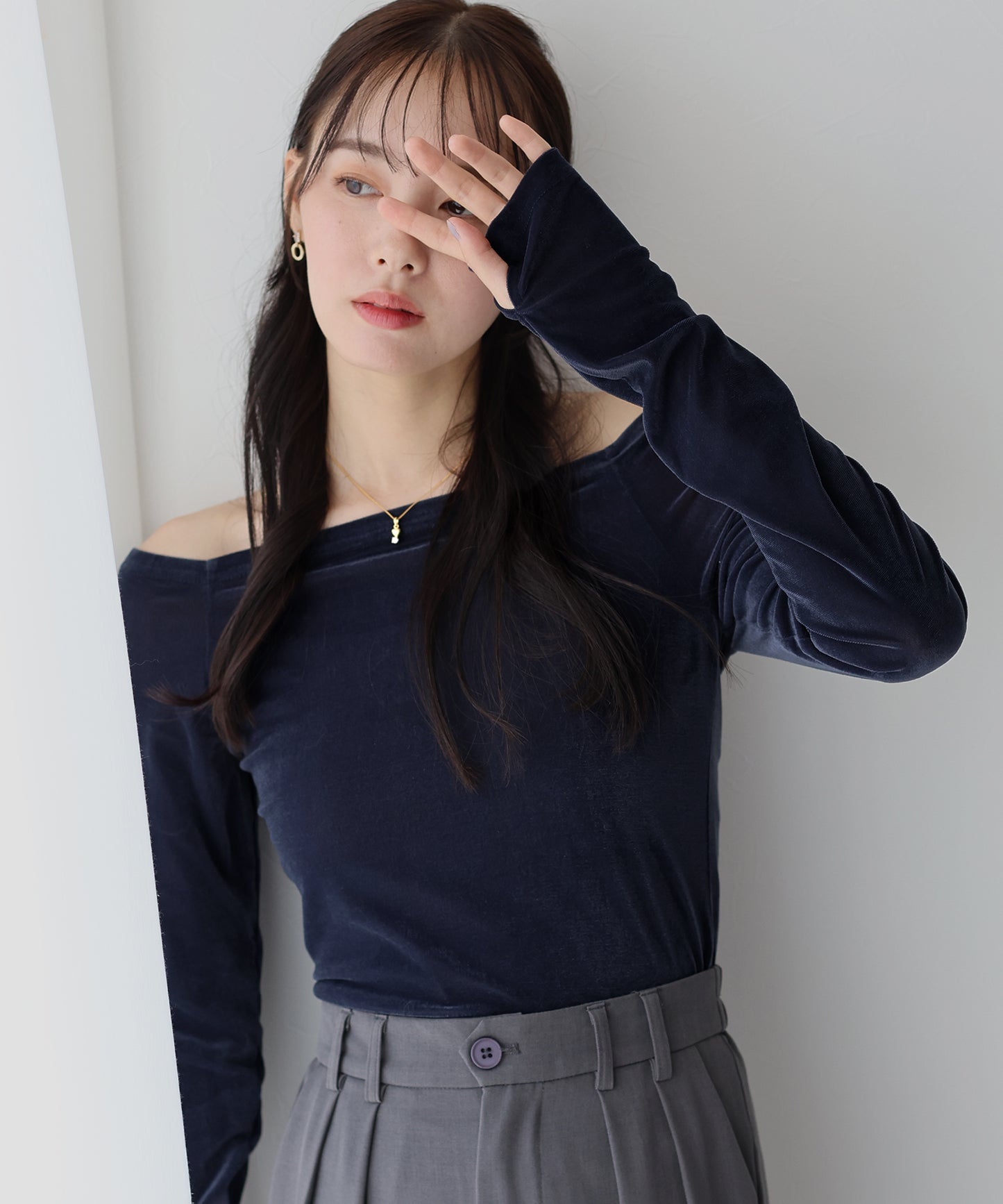 【TIME SALE】シアーベロアオフショルTシャツ【ネコポス】