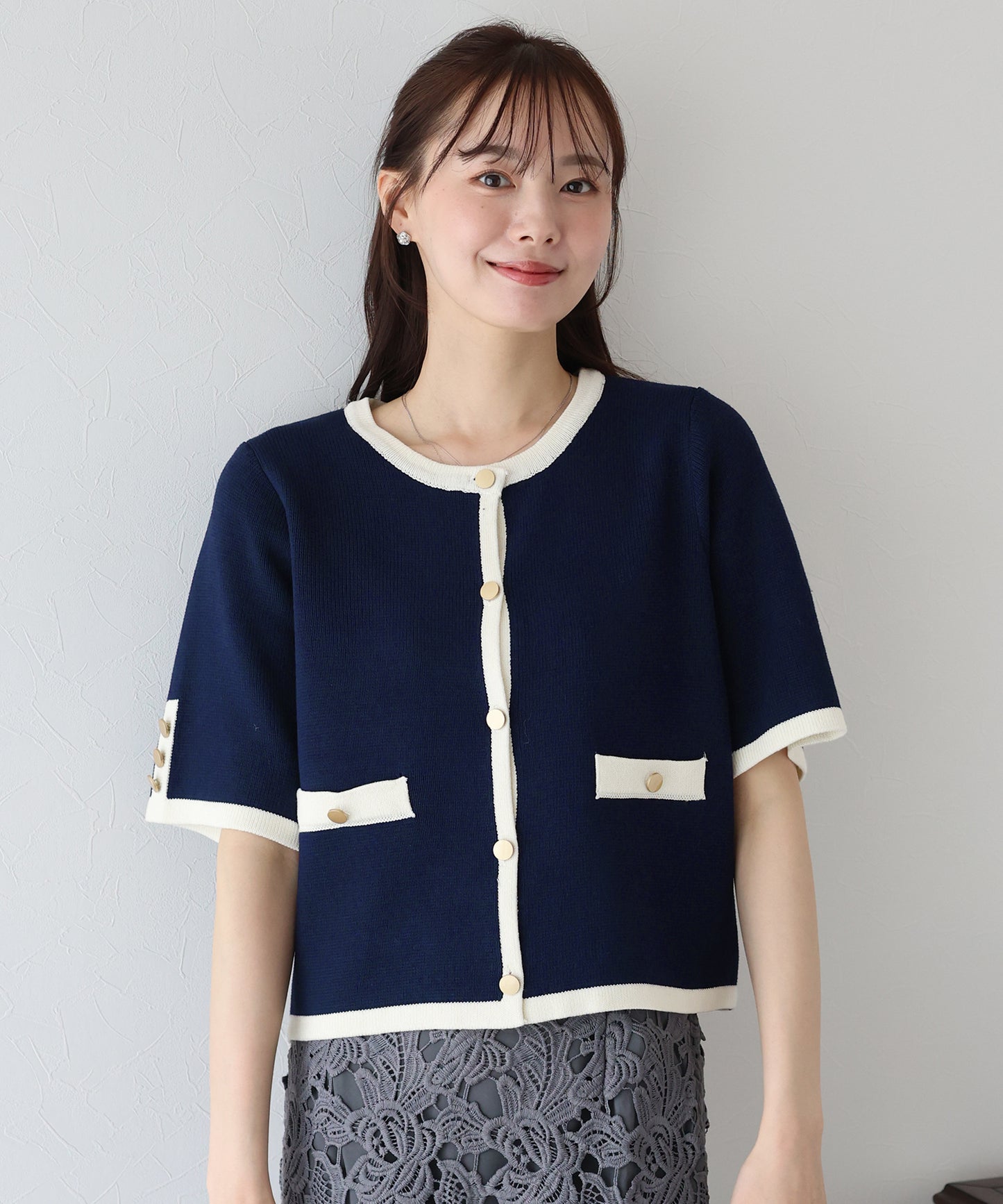 【TIME SALE】金ボタン半袖ニットジャケット