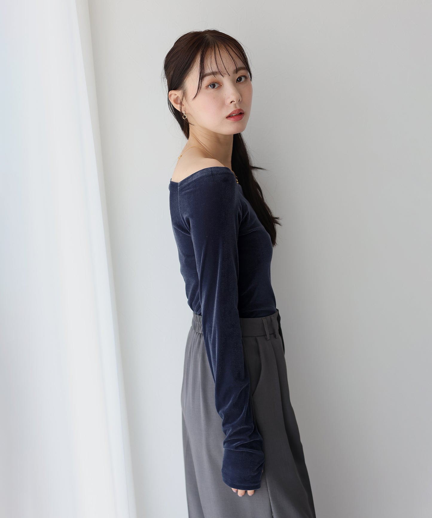 【TIME SALE】シアーベロアオフショルTシャツ【ネコポス】