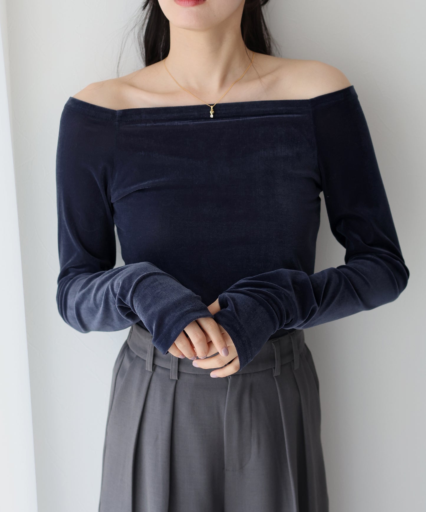 【TIME SALE】シアーベロアオフショルTシャツ【ネコポス】