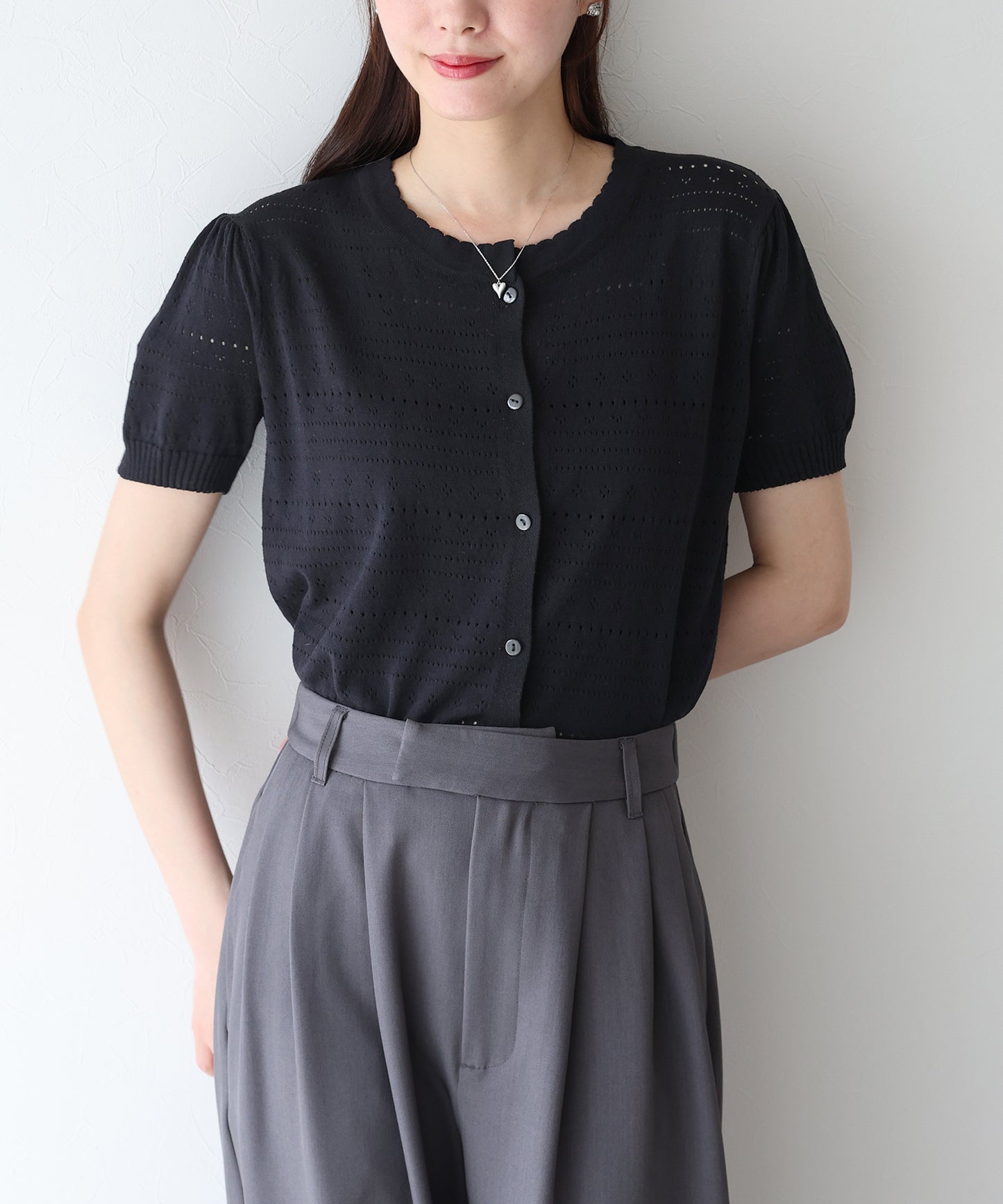 【SALE】透かし編み半袖ニットカーディガン【ネコポス】