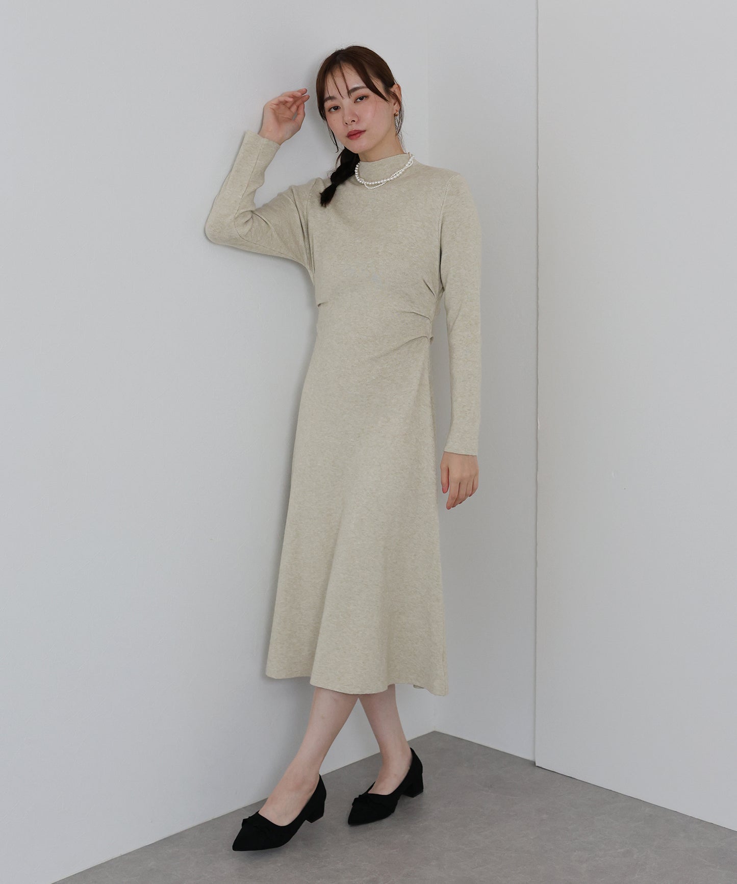 【早割5%OFF】サイドタックニットワンピース