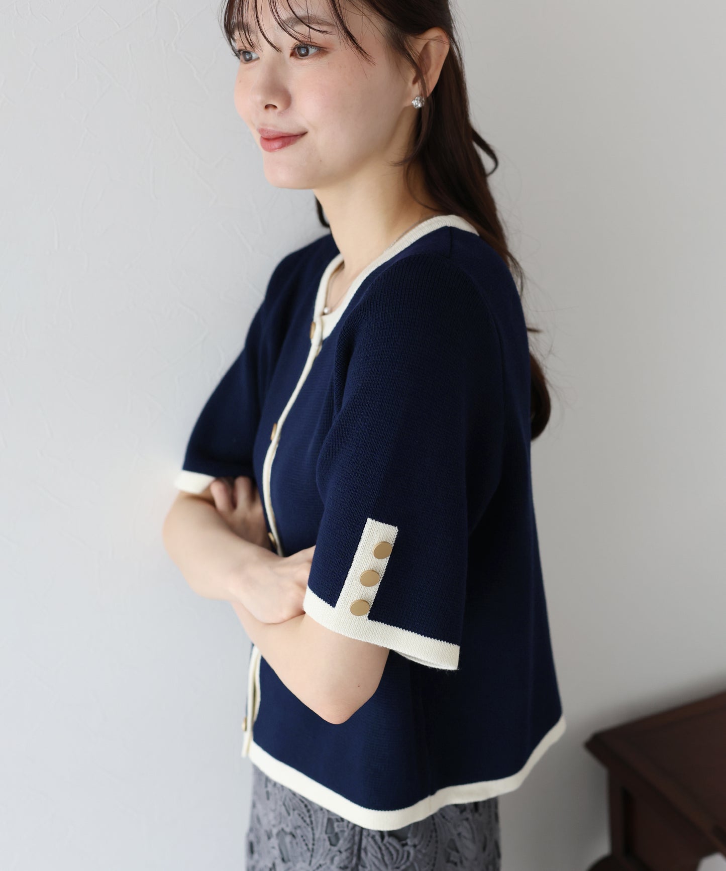 【TIME SALE】金ボタン半袖ニットジャケット