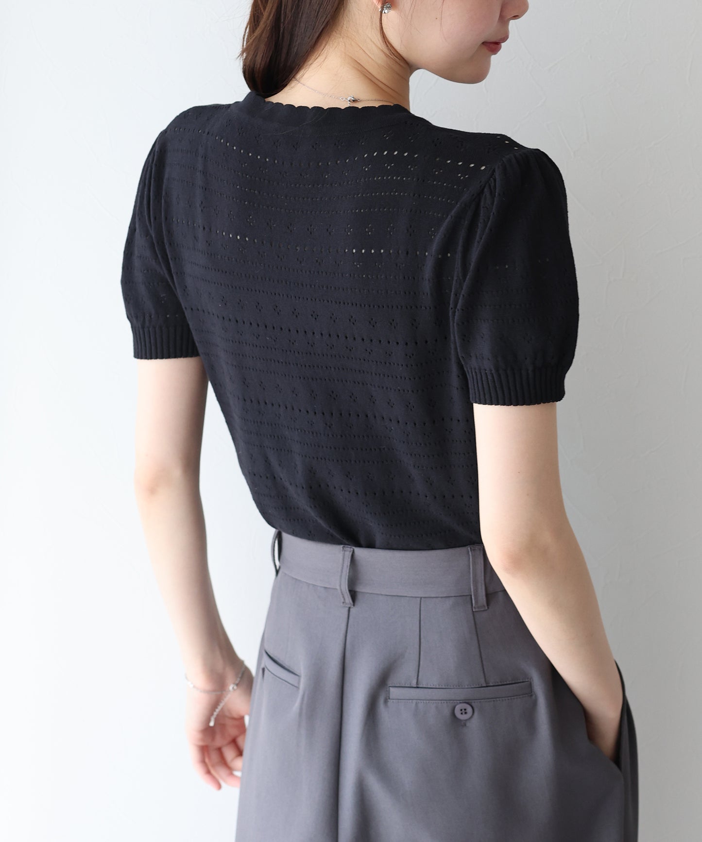 【SALE】透かし編み半袖ニットカーディガン【ネコポス】