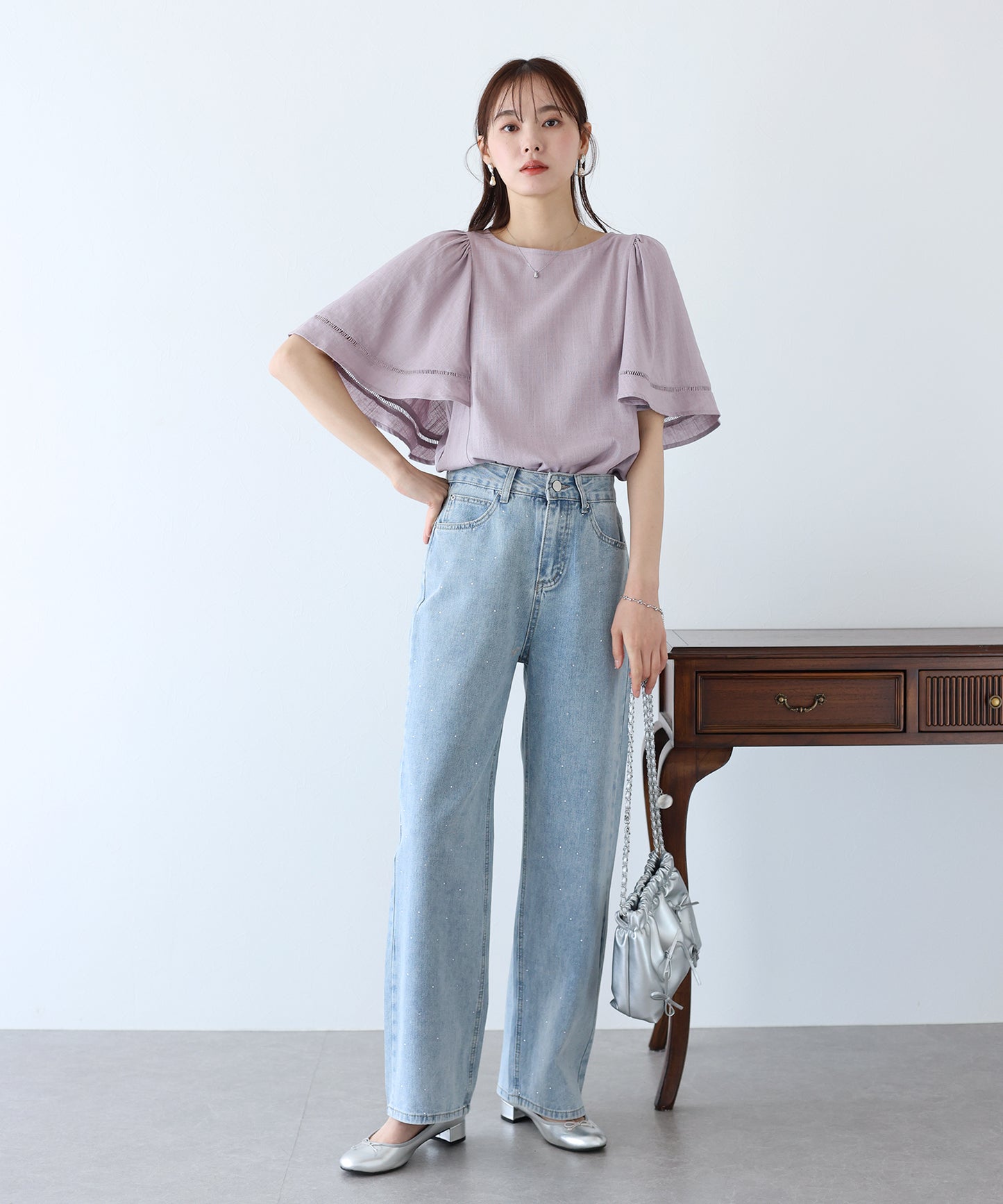 【SALE】ケープ袖リネンブラウス【ネコポス】