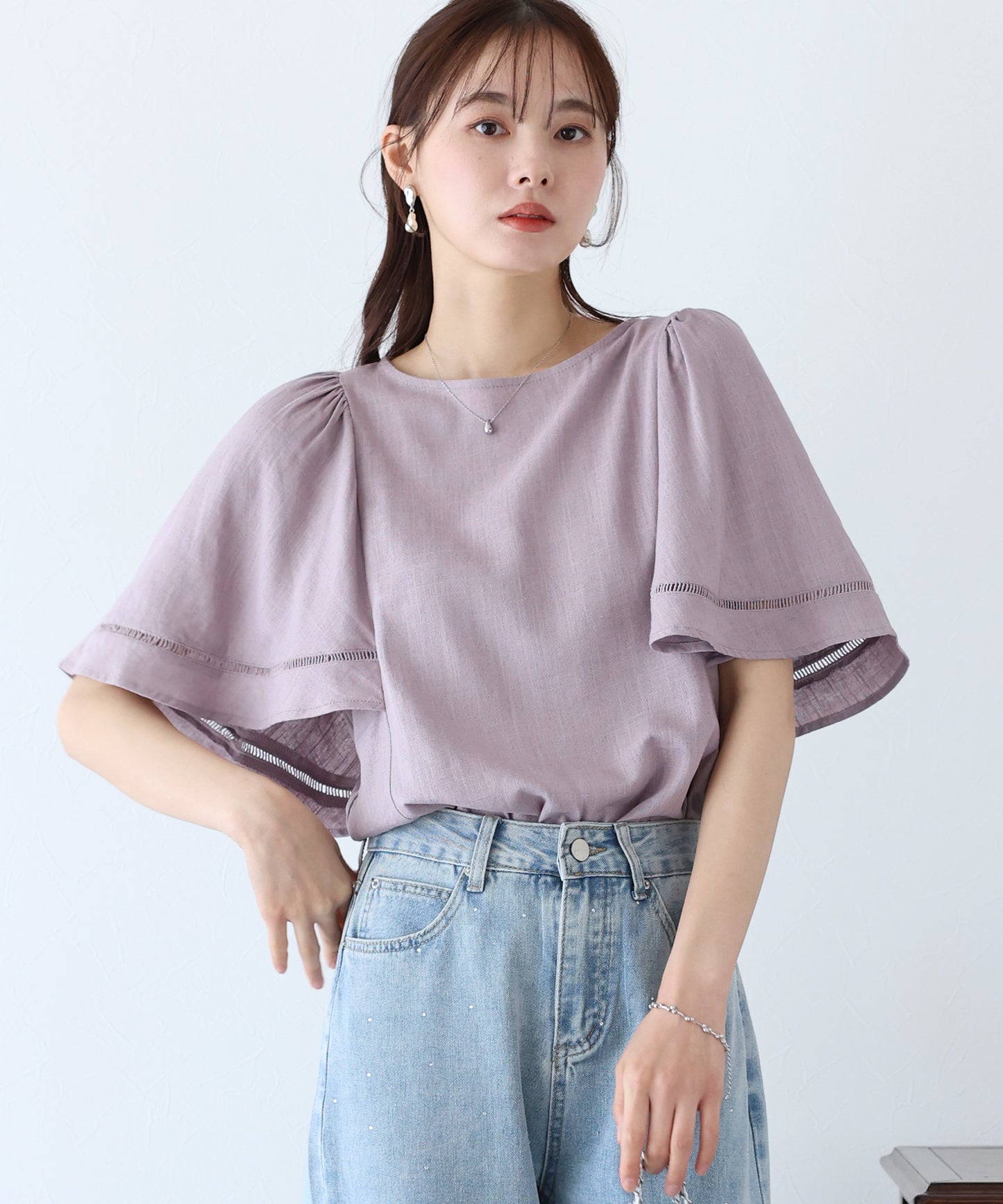 【SALE】ケープ袖リネンブラウス【ネコポス】