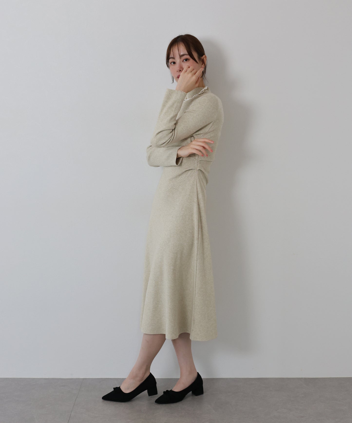 【早割5%OFF】サイドタックニットワンピース