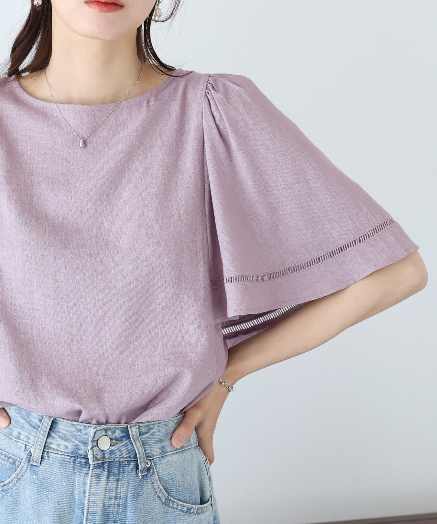 【SALE】ケープ袖リネンブラウス【ネコポス】