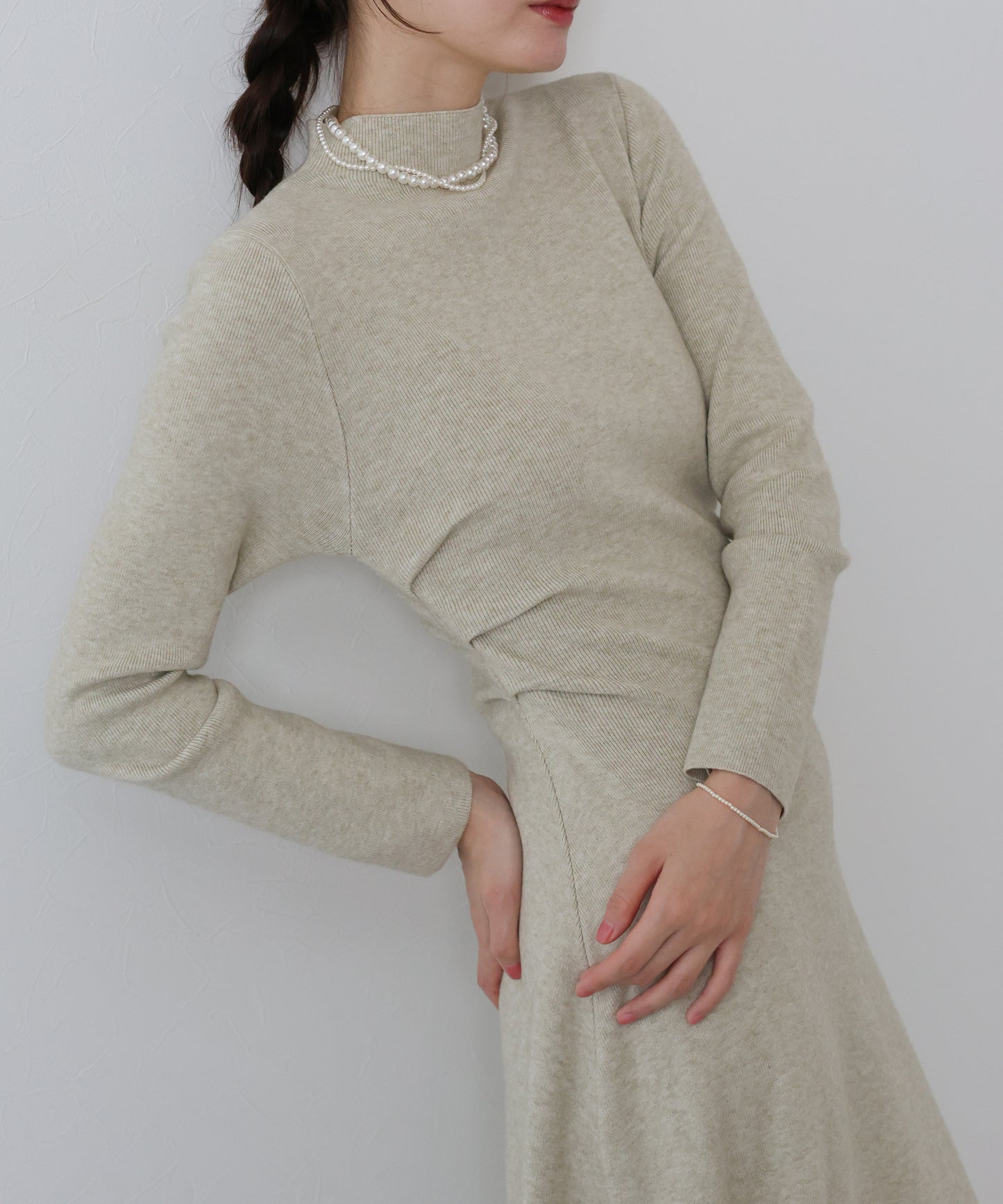 【早割5%OFF】サイドタックニットワンピース