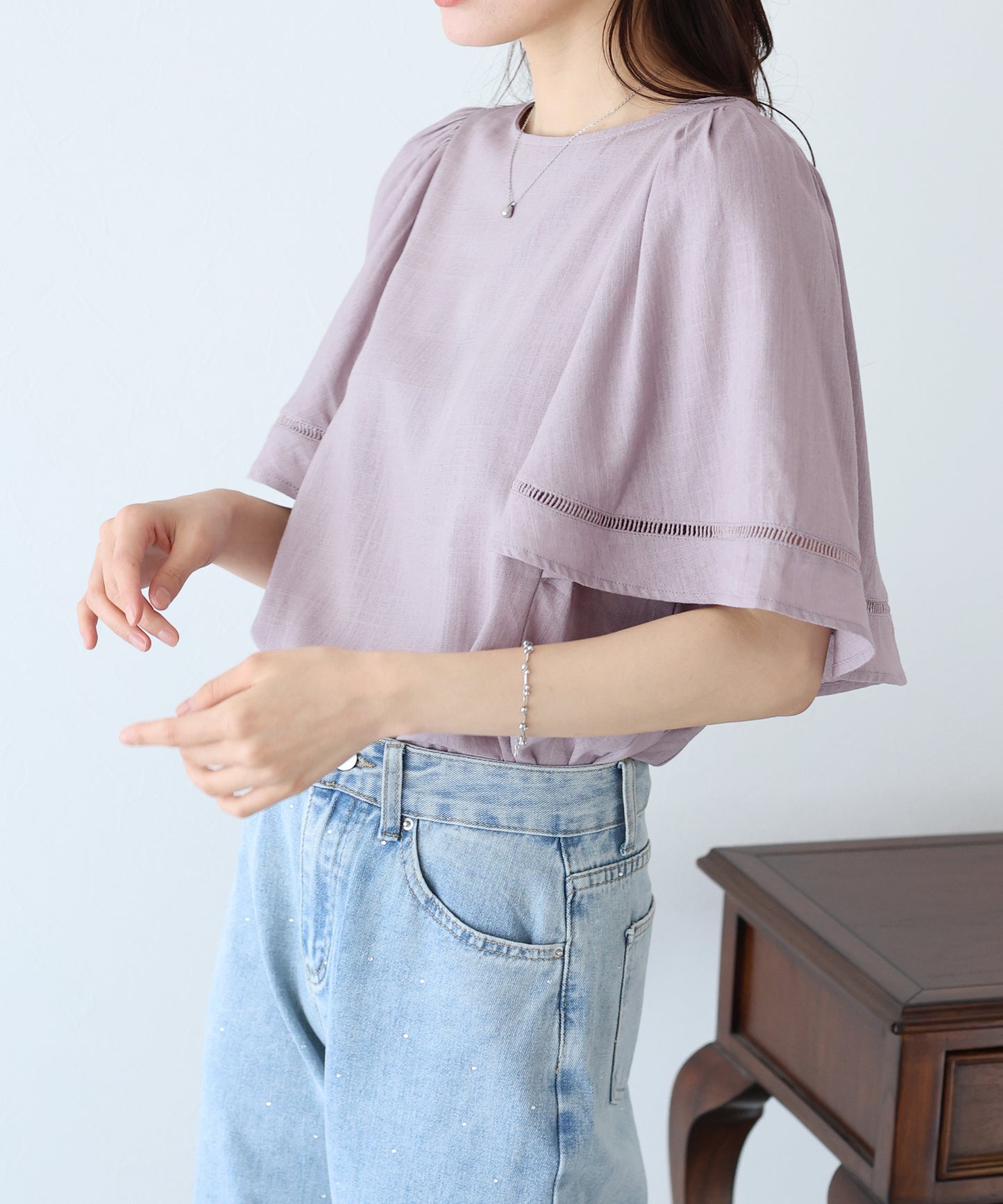 【SALE】ケープ袖リネンブラウス【ネコポス】