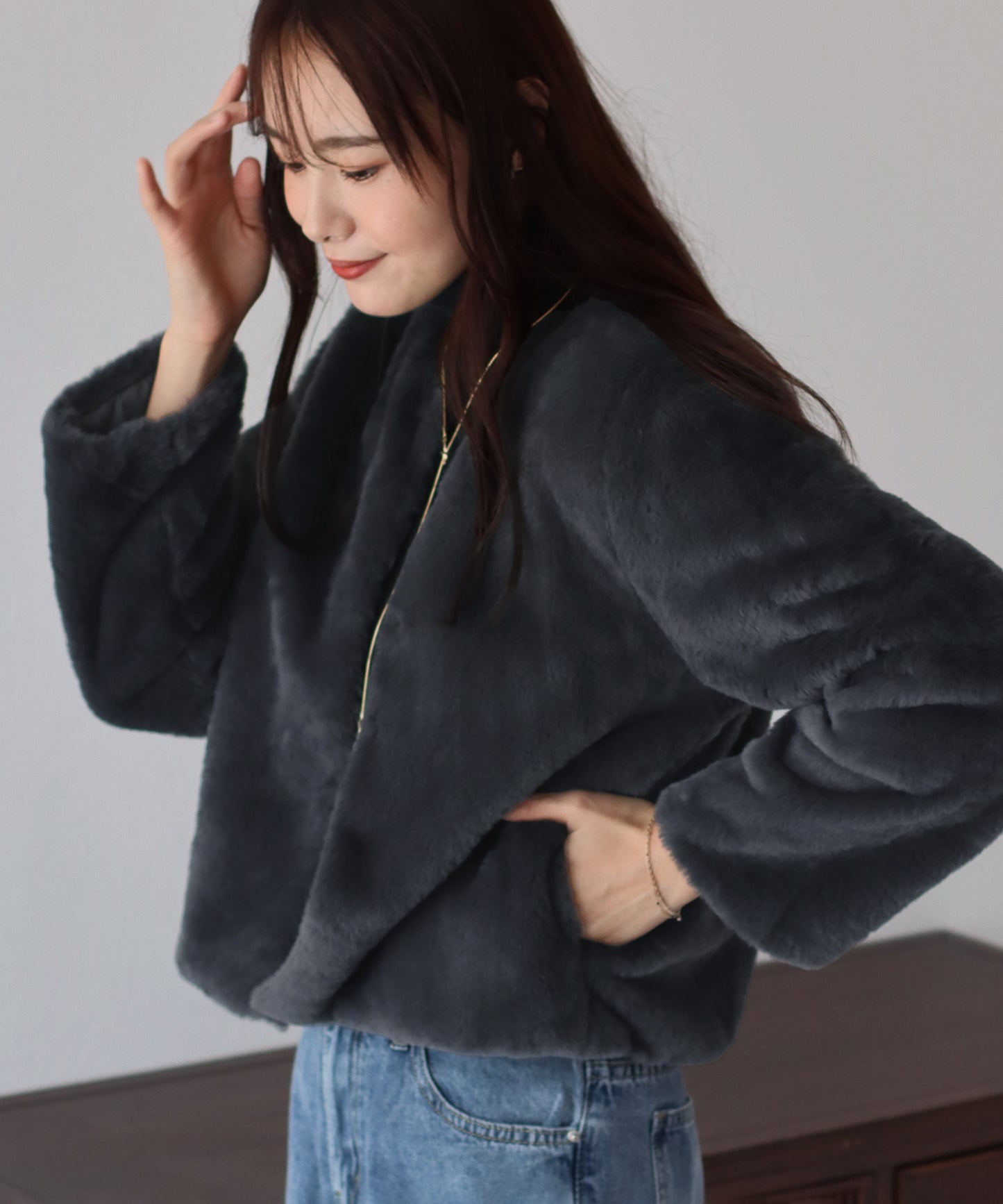 【SALE】ノーカラーファーブルゾン