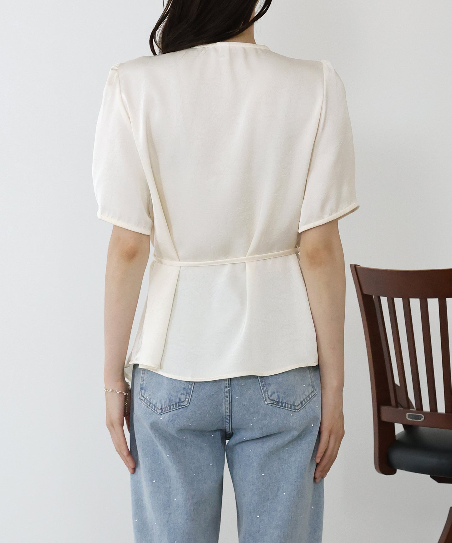 【SALE】リボン付きサテンブラウス【ネコポス】