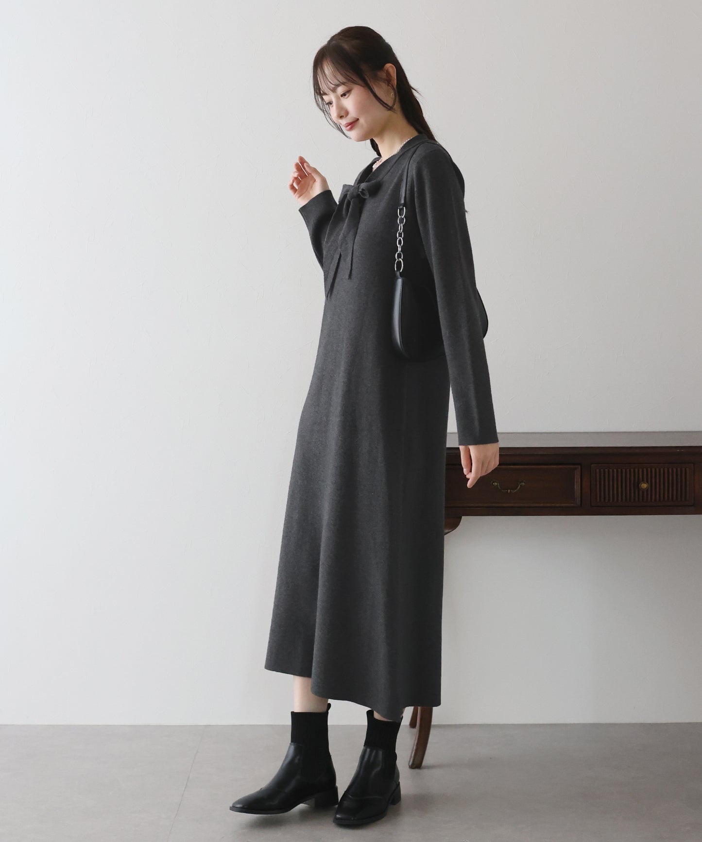 【TIME SALE】ボウタイニットワンピース