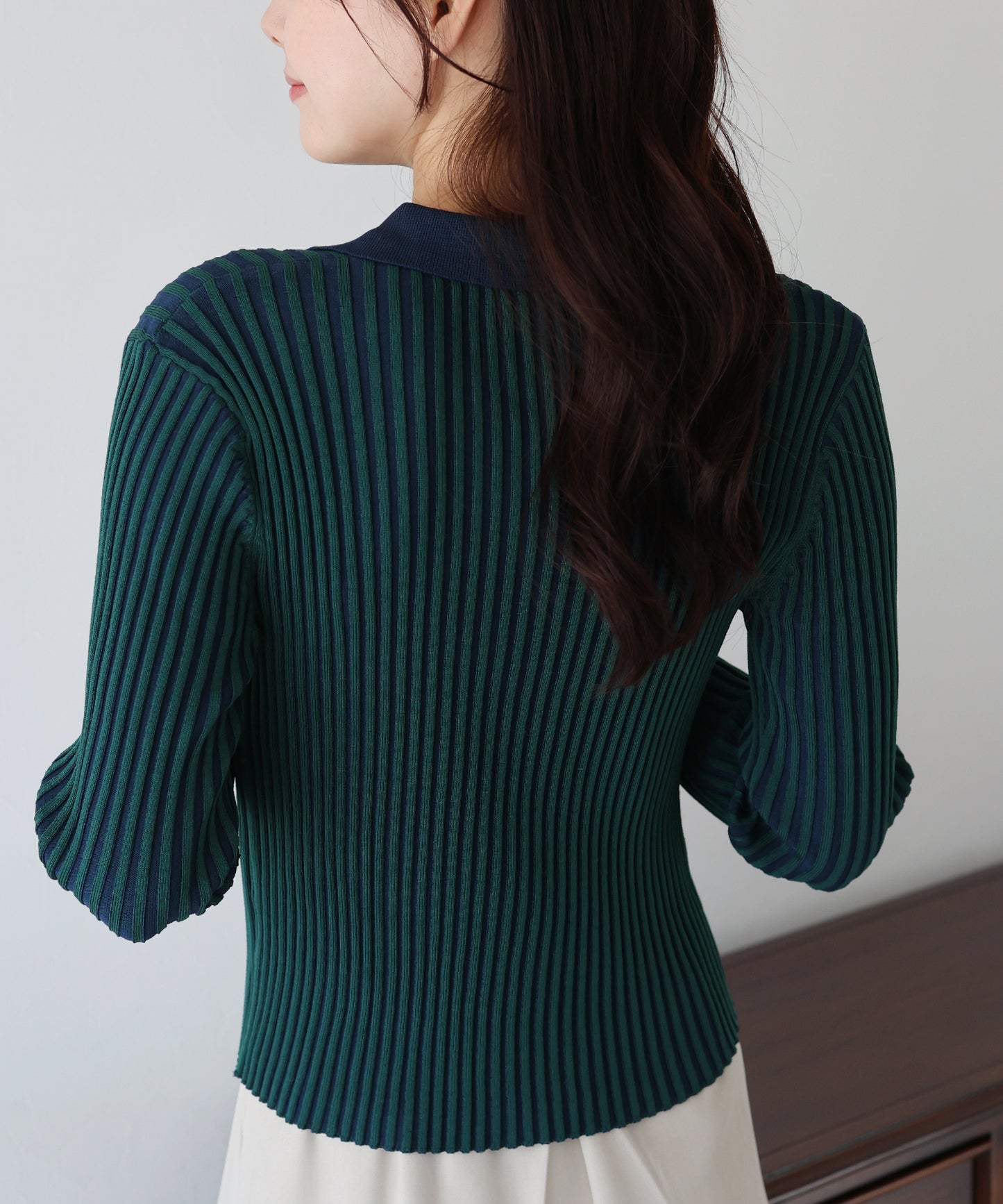 【SALE】バイカラーポロ襟Wジップカーディガン