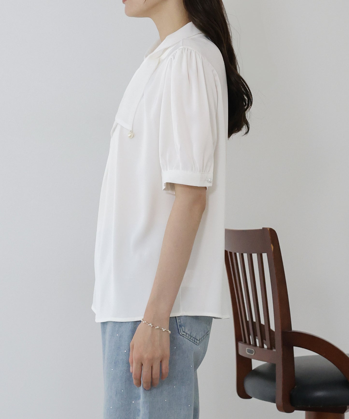 【TIME SALE】パール付きボウタイブラウス