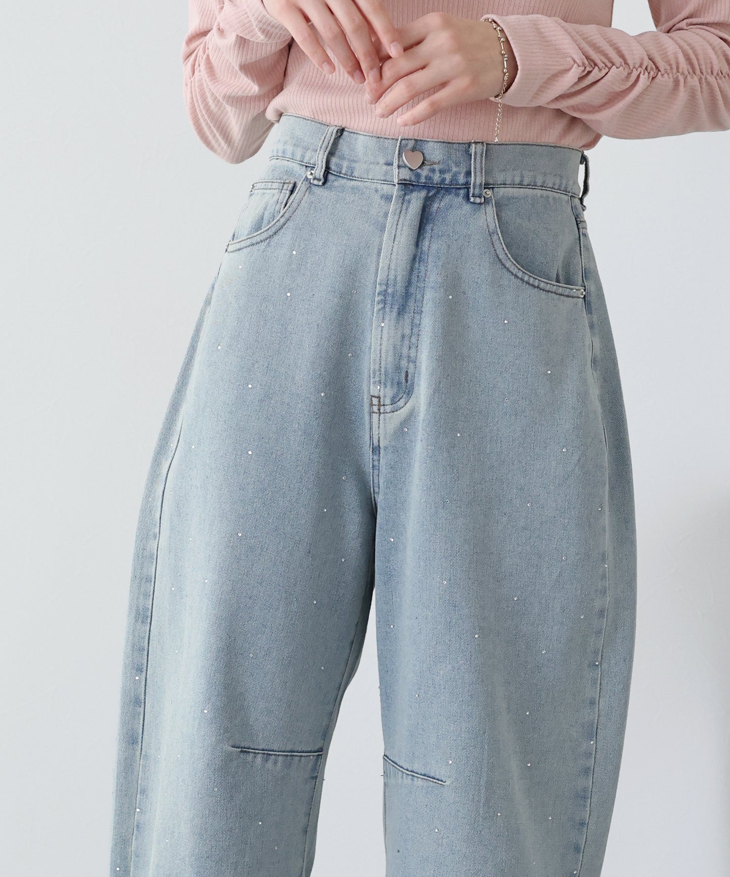 【TIME SALE】ラインストーンカーブデニムパンツ