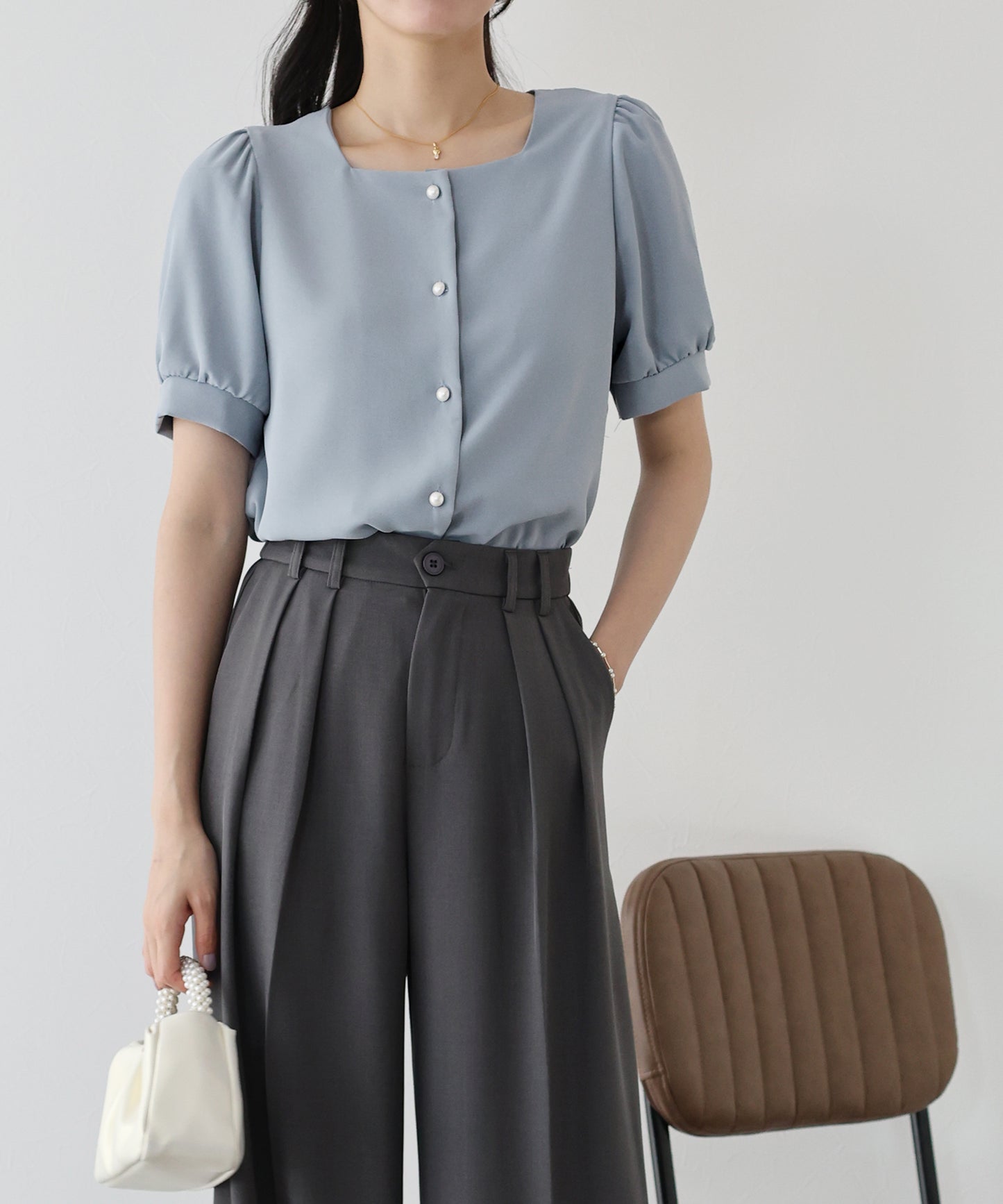 【TIME SALE】パールボタンブラウス【ネコポス】