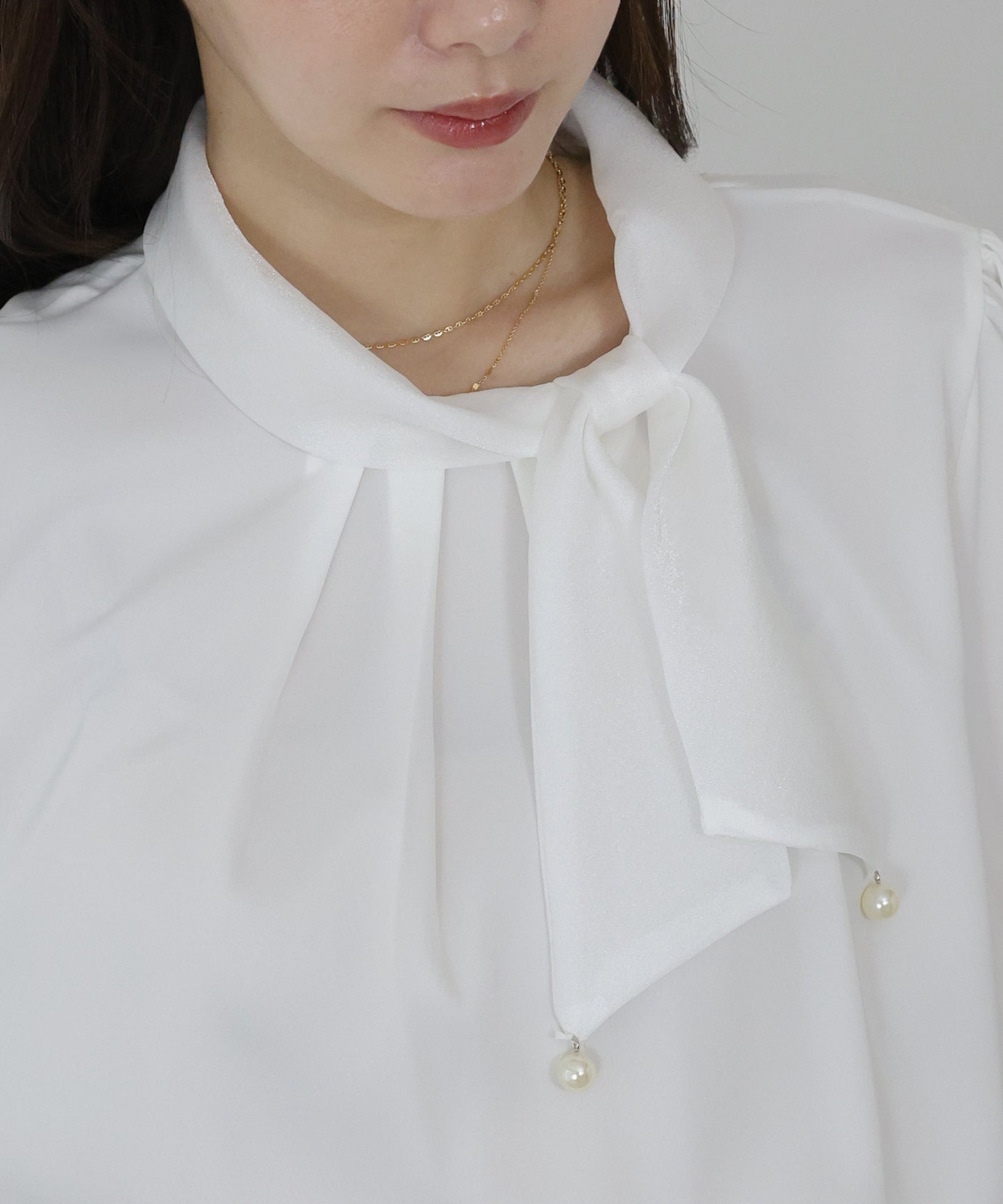 【TIME SALE】パール付きボウタイブラウス