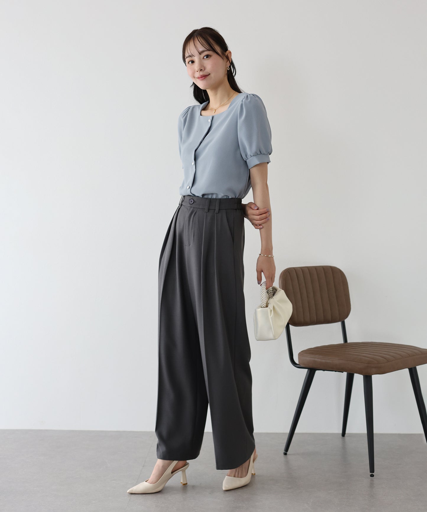 【TIME SALE】パールボタンブラウス【ネコポス】