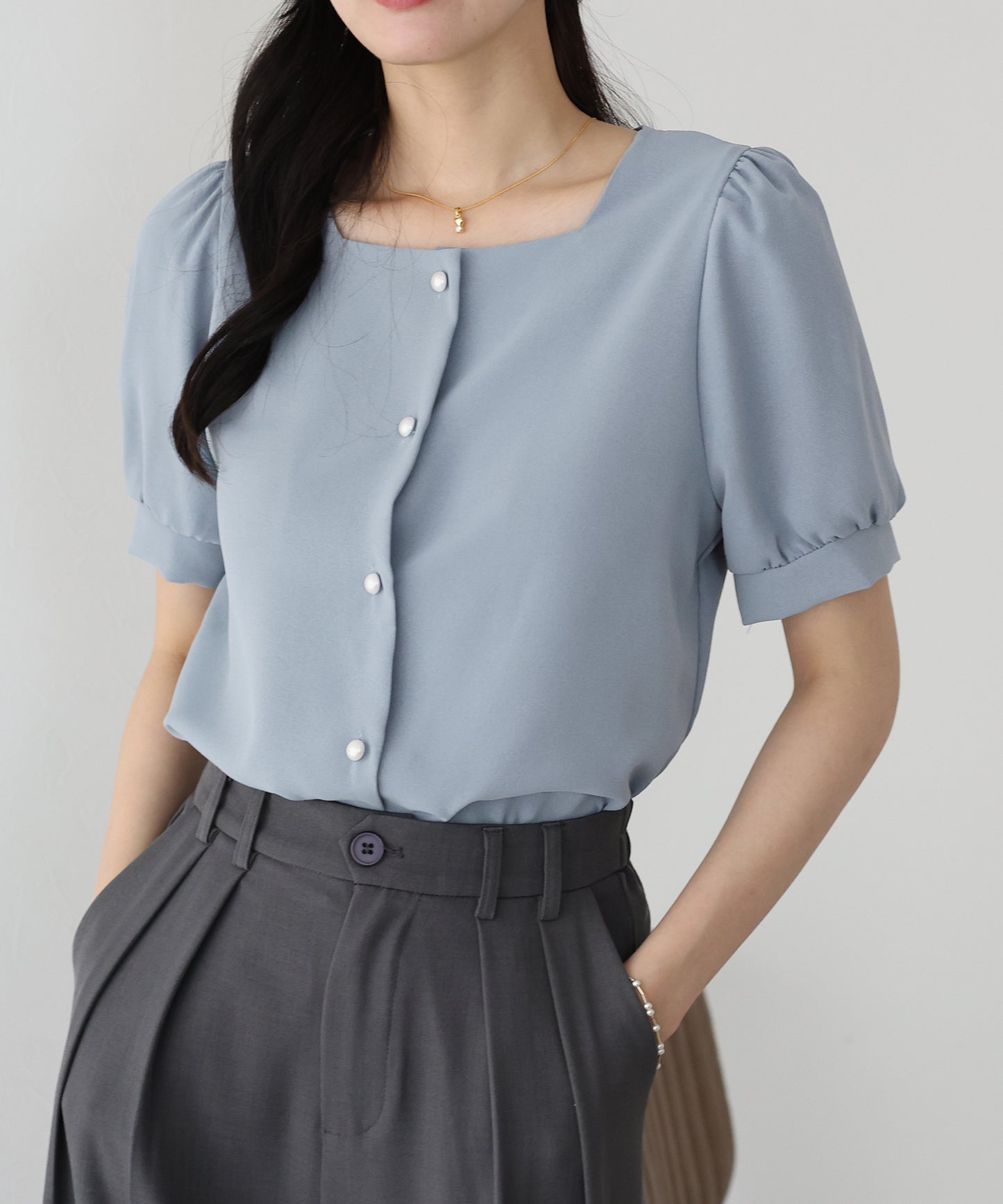 【TIME SALE】パールボタンブラウス【ネコポス】