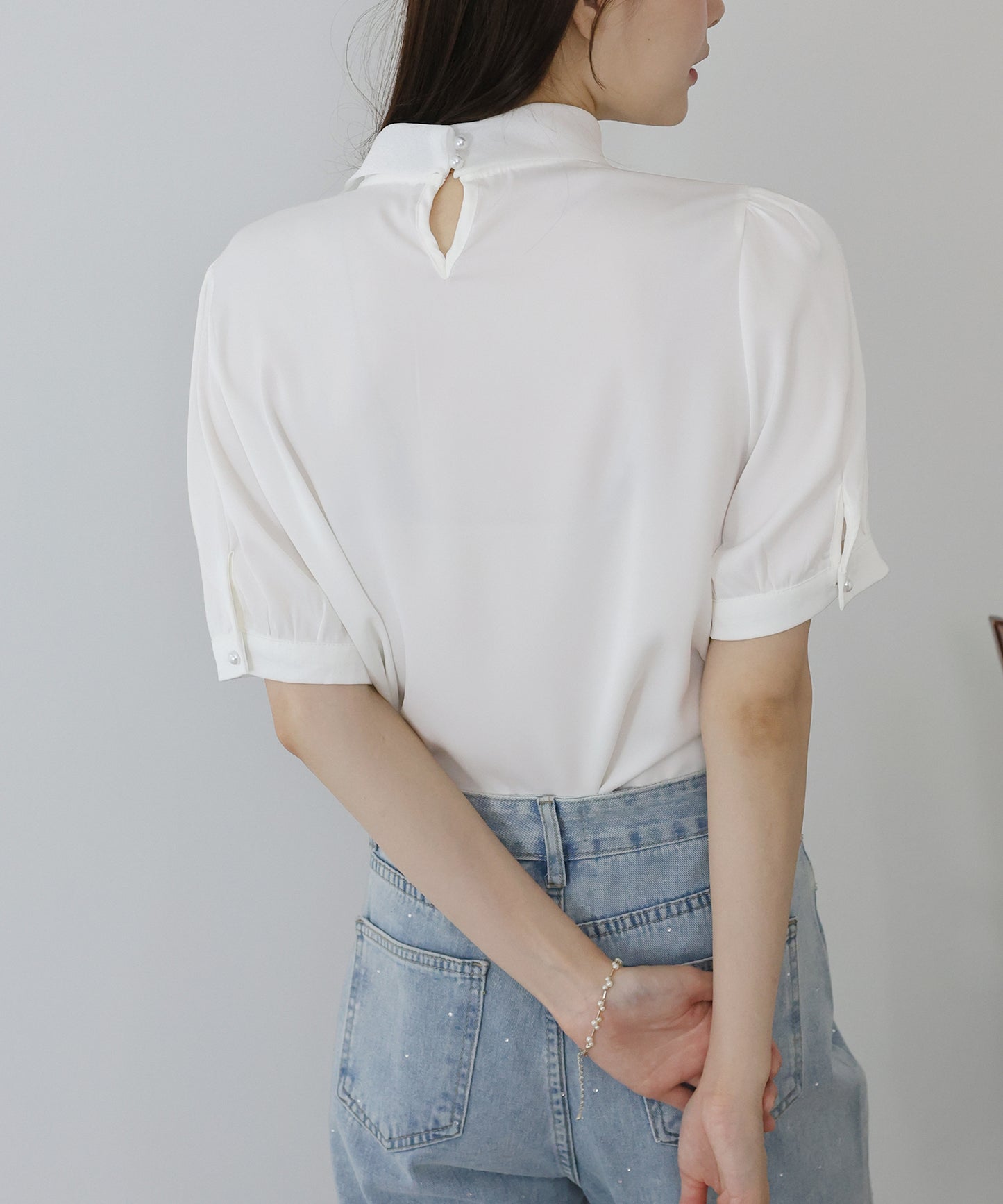 【TIME SALE】パール付きボウタイブラウス