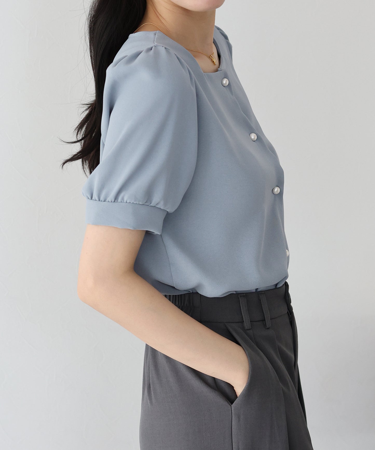 【TIME SALE】パールボタンブラウス【ネコポス】