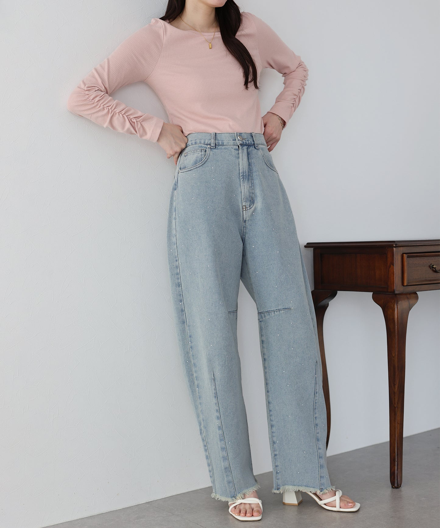 【TIME SALE】ラインストーンカーブデニムパンツ