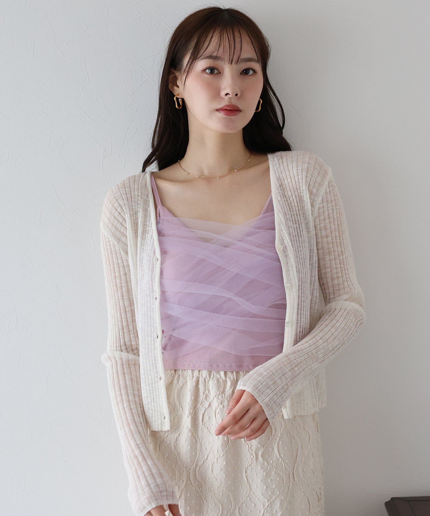 【SALE】カップ付きチュールレイヤードキャミソール【ネコポス】