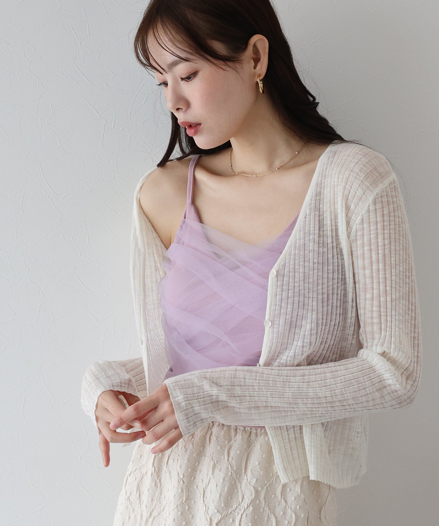 【SALE】カップ付きチュールレイヤードキャミソール【ネコポス】