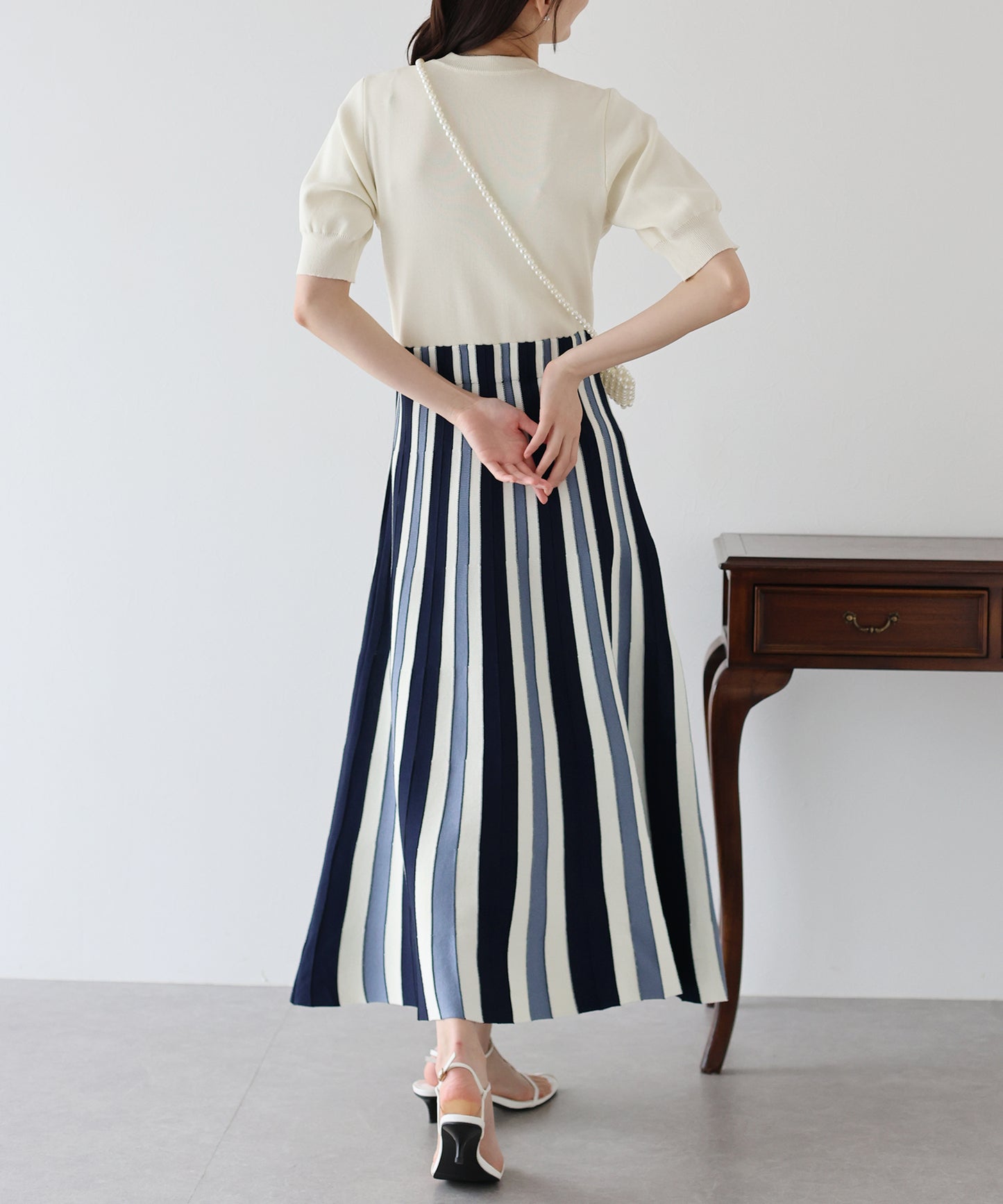 【SALE】配色ストライプニットスカートドッキングワンピース