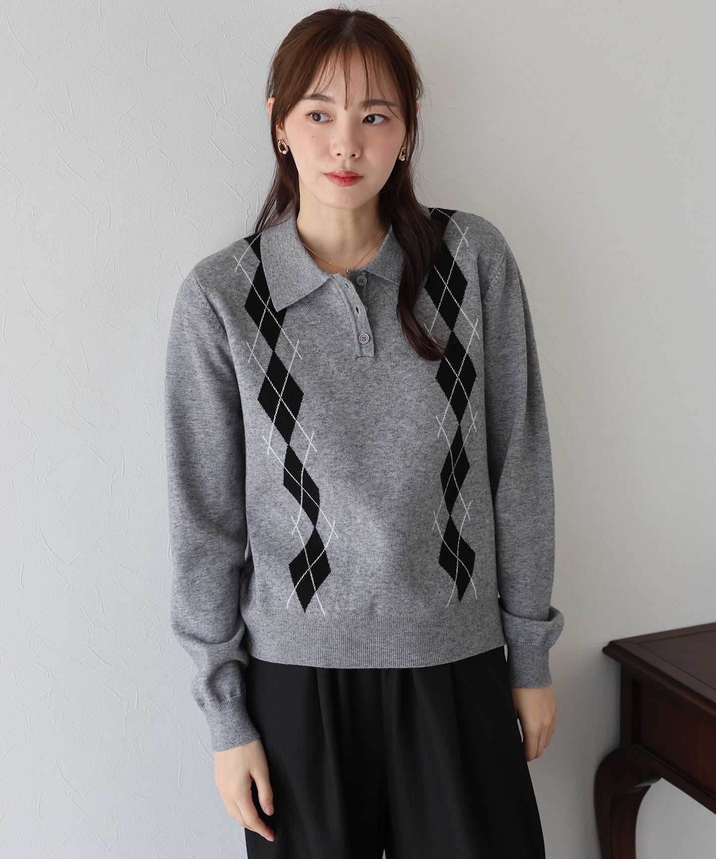 【早割5%OFF】アーガイルポロニット