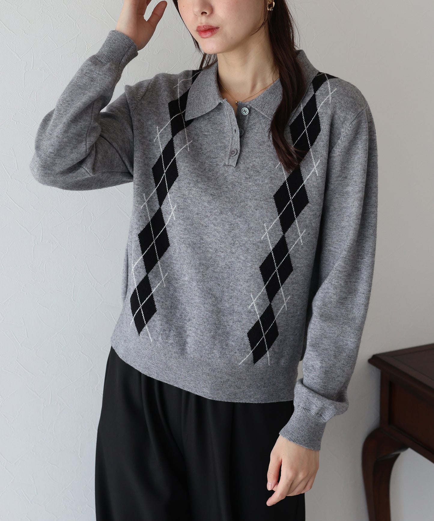 【早割5%OFF】アーガイルポロニット