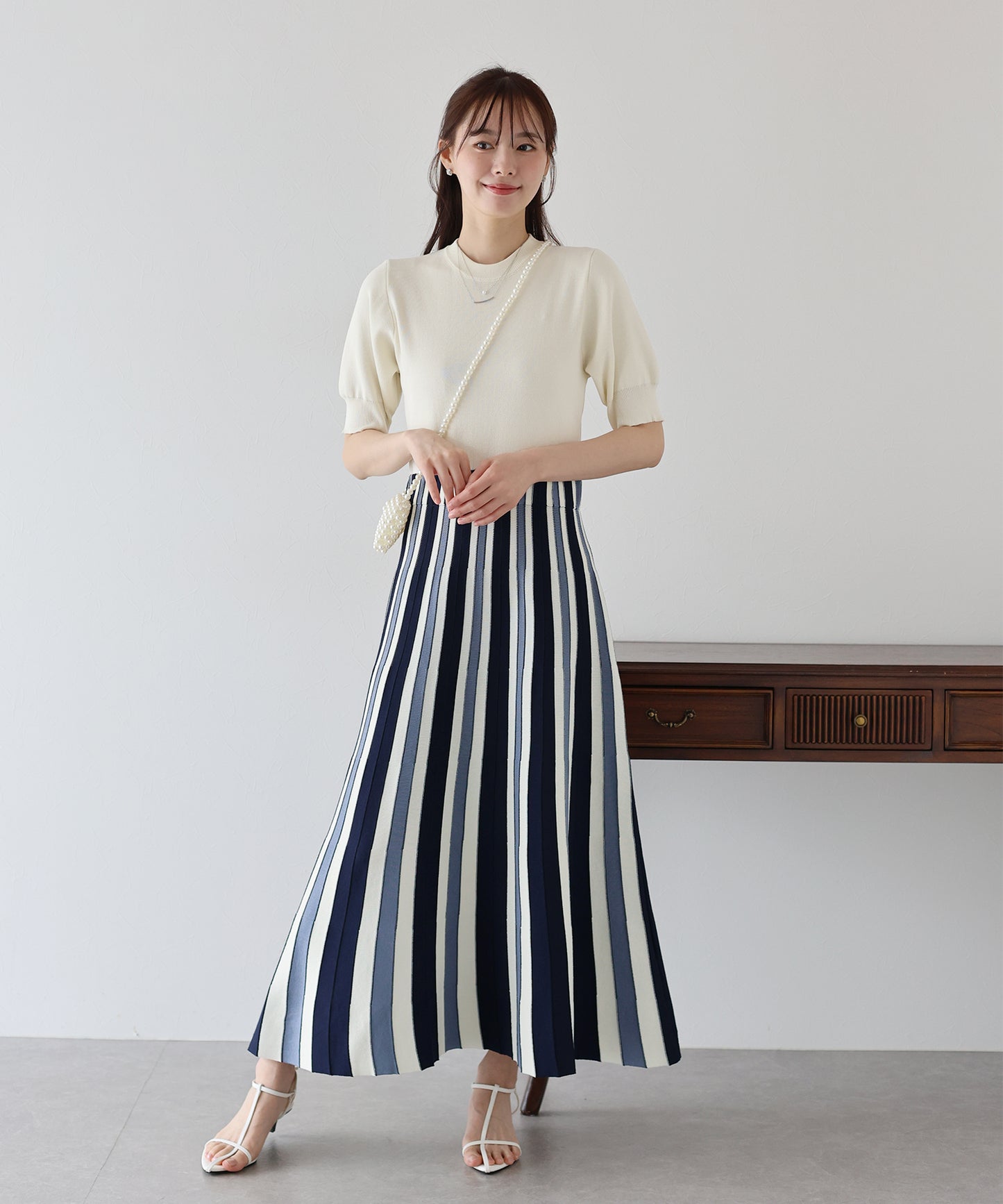 【SALE】配色ストライプニットスカートドッキングワンピース