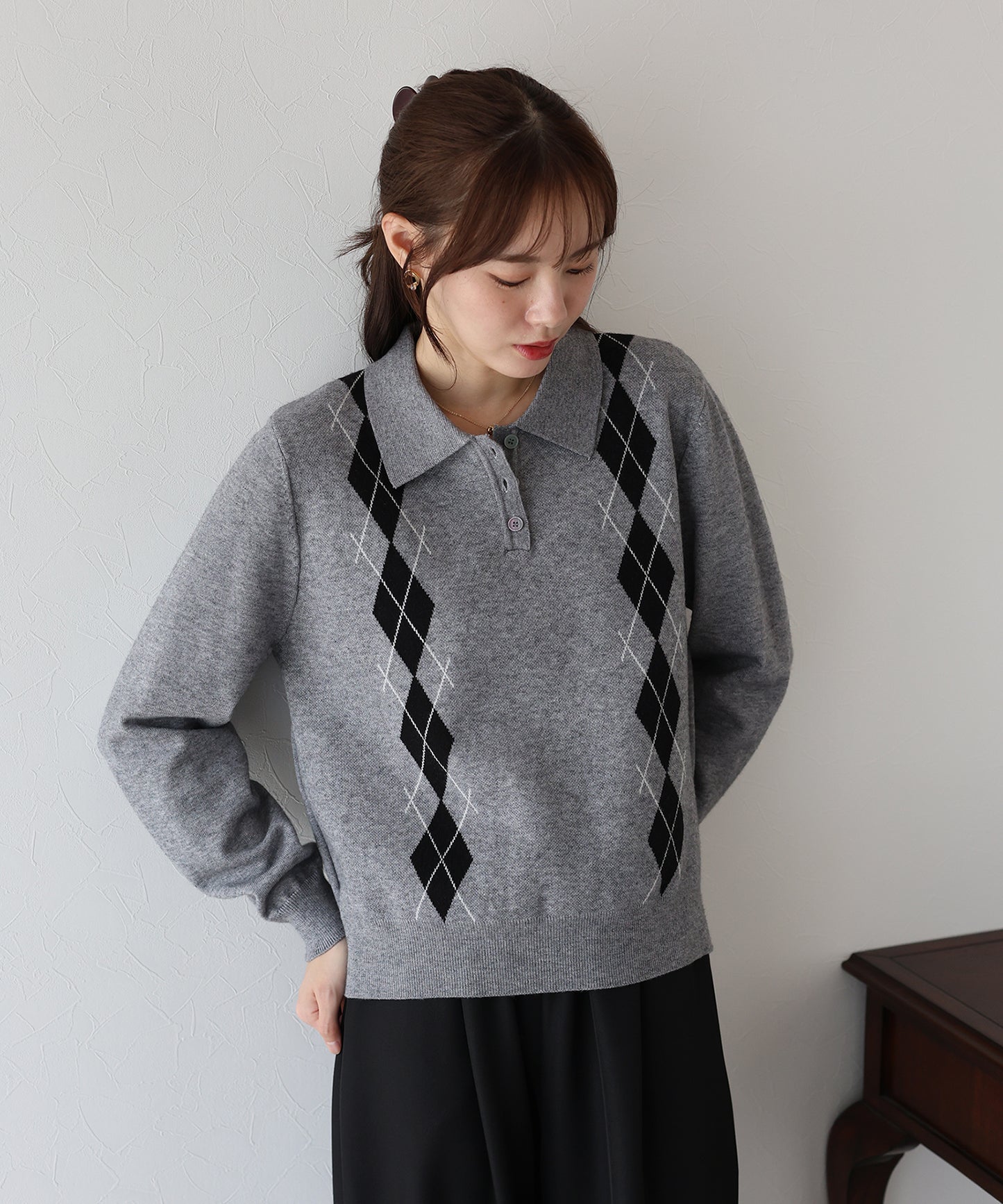 【早割5%OFF】アーガイルポロニット