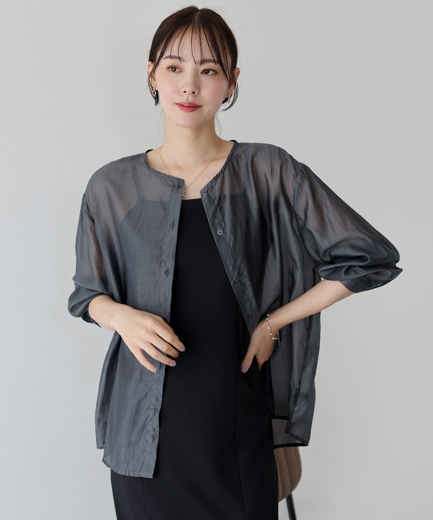 【SALE】ノーカラーシアーシャツ【ネコポス】