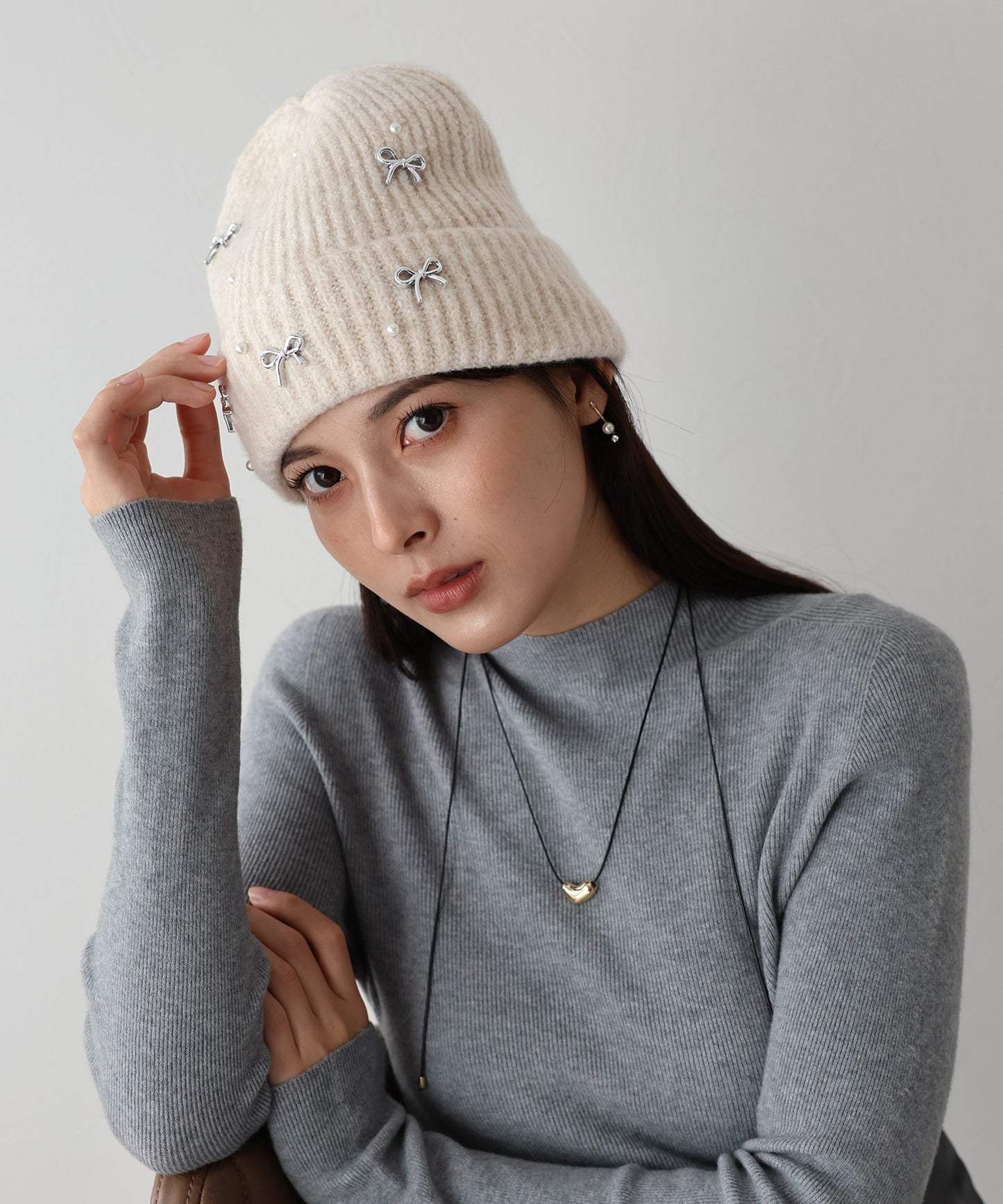 【SALE】パールリボンニット帽