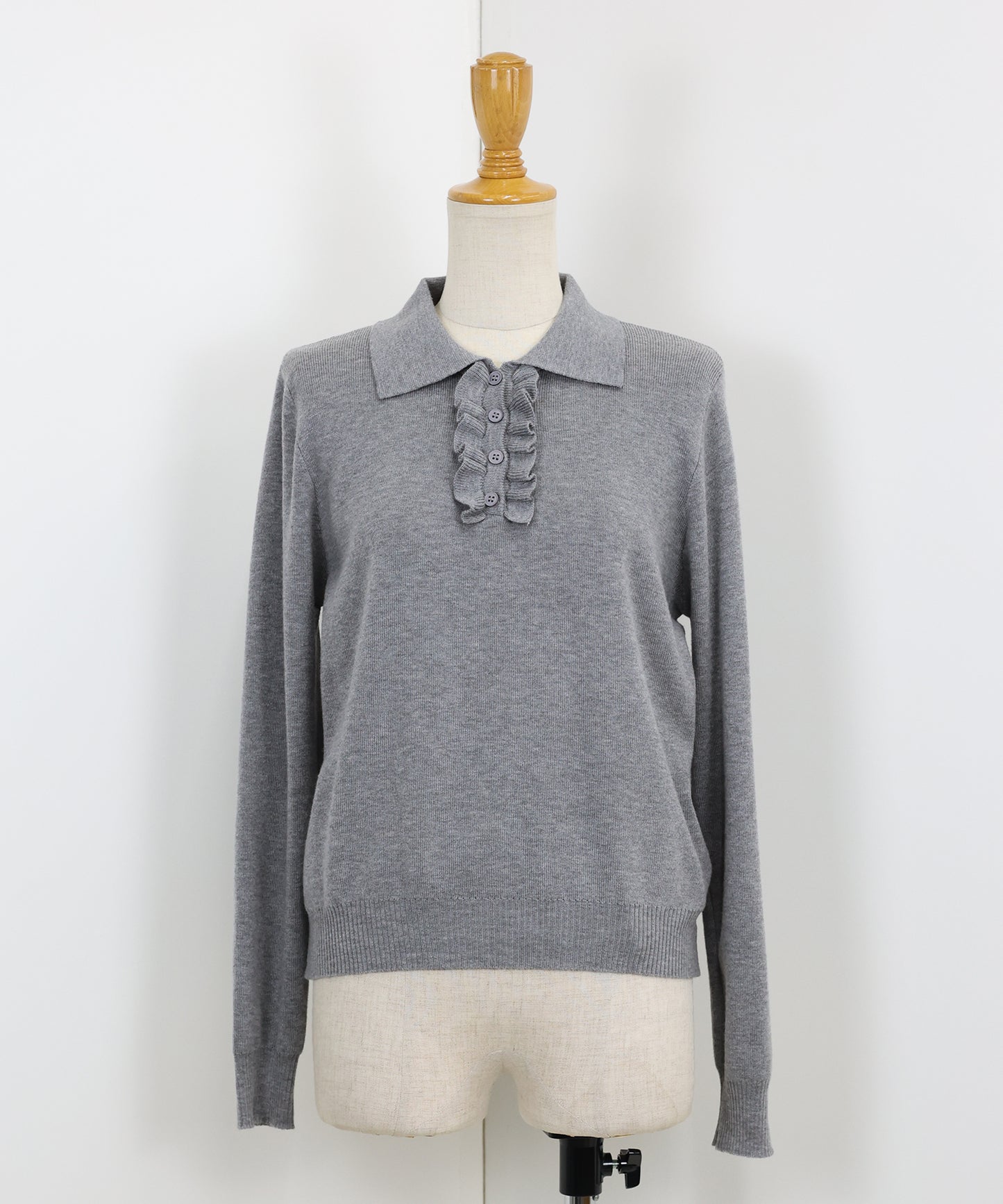 【早割5%OFF】ウール混フロントフリルポロニット