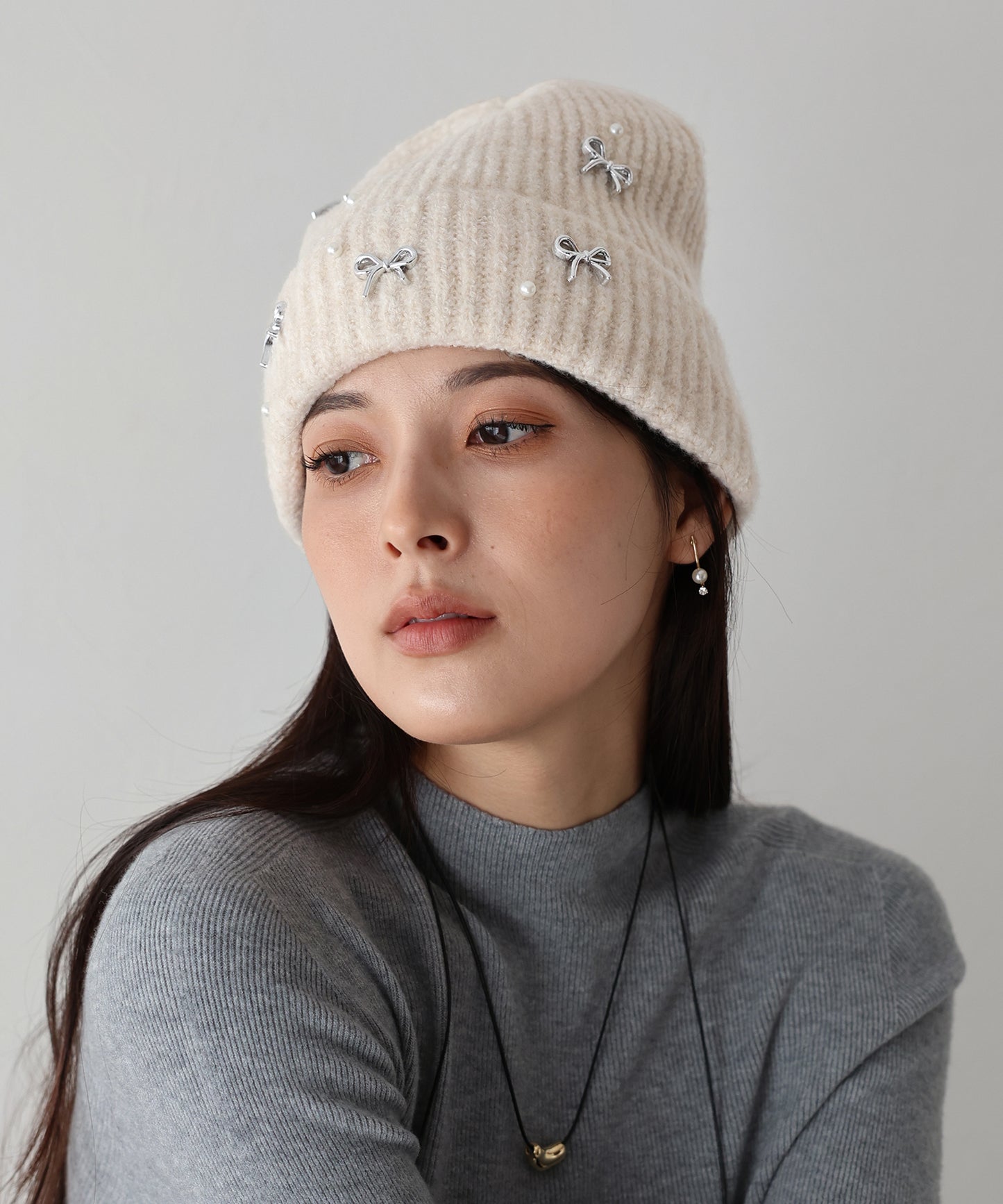 【SALE】パールリボンニット帽