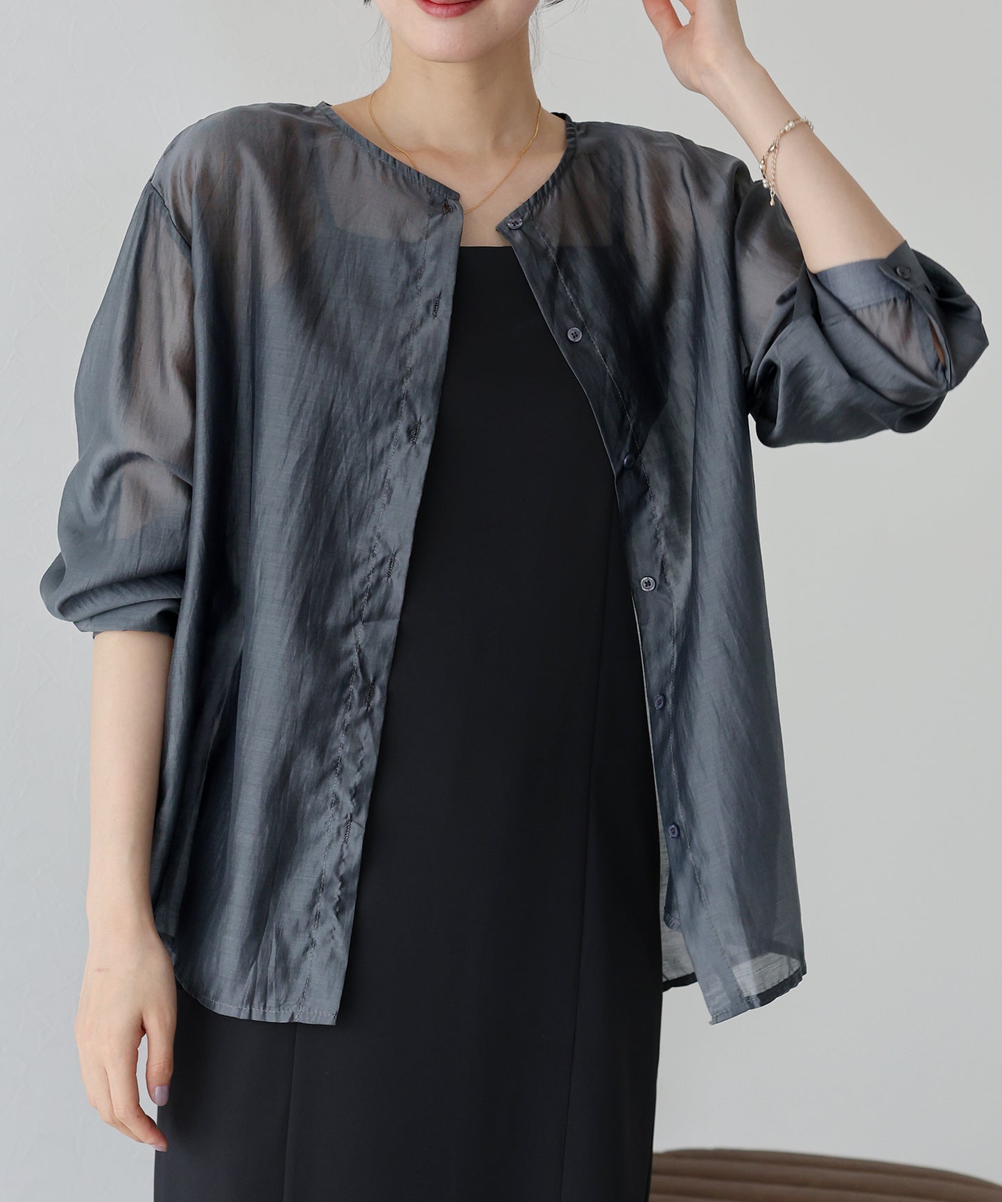 【SALE】ノーカラーシアーシャツ【ネコポス】