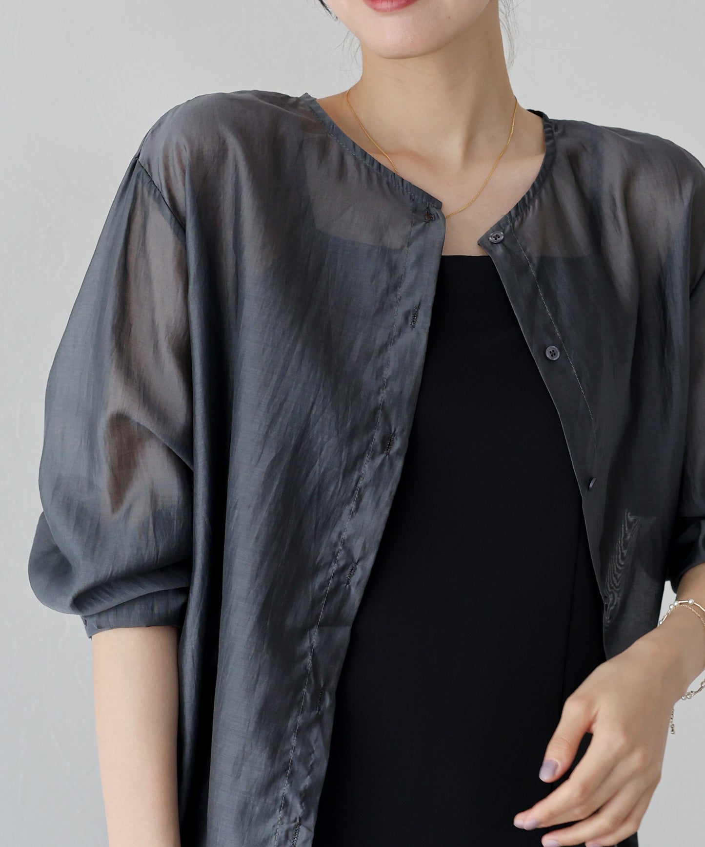 【SALE】ノーカラーシアーシャツ【ネコポス】