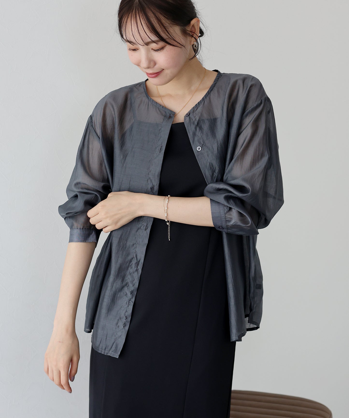 【SALE】ノーカラーシアーシャツ【ネコポス】