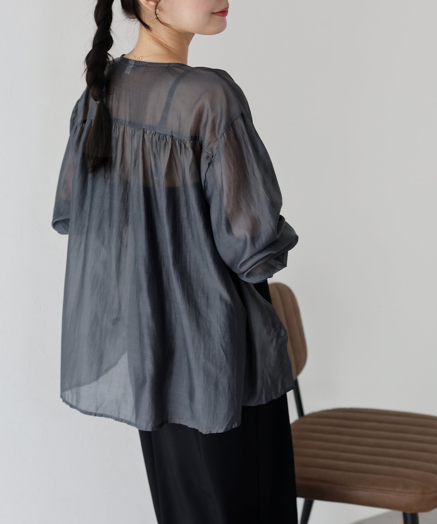 【SALE】ノーカラーシアーシャツ【ネコポス】