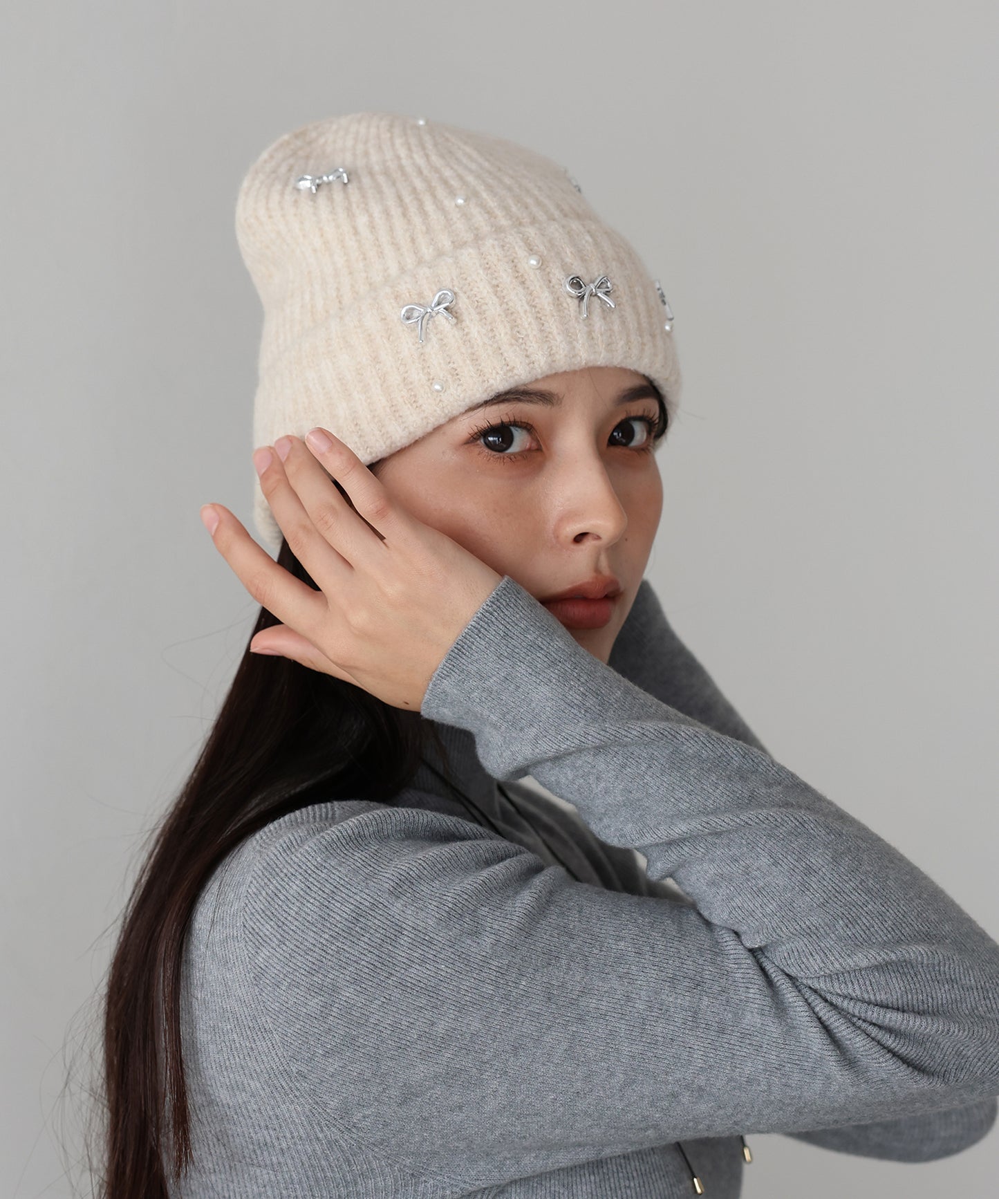 【SALE】パールリボンニット帽