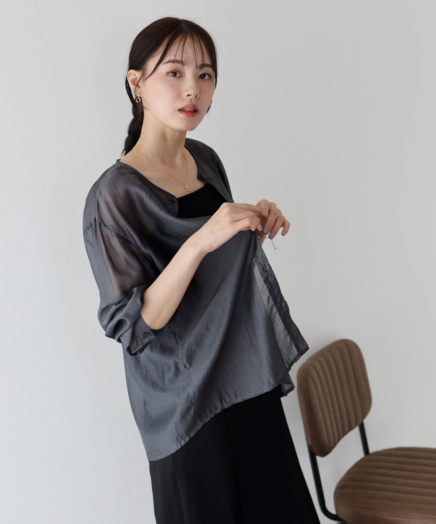 【SALE】ノーカラーシアーシャツ【ネコポス】