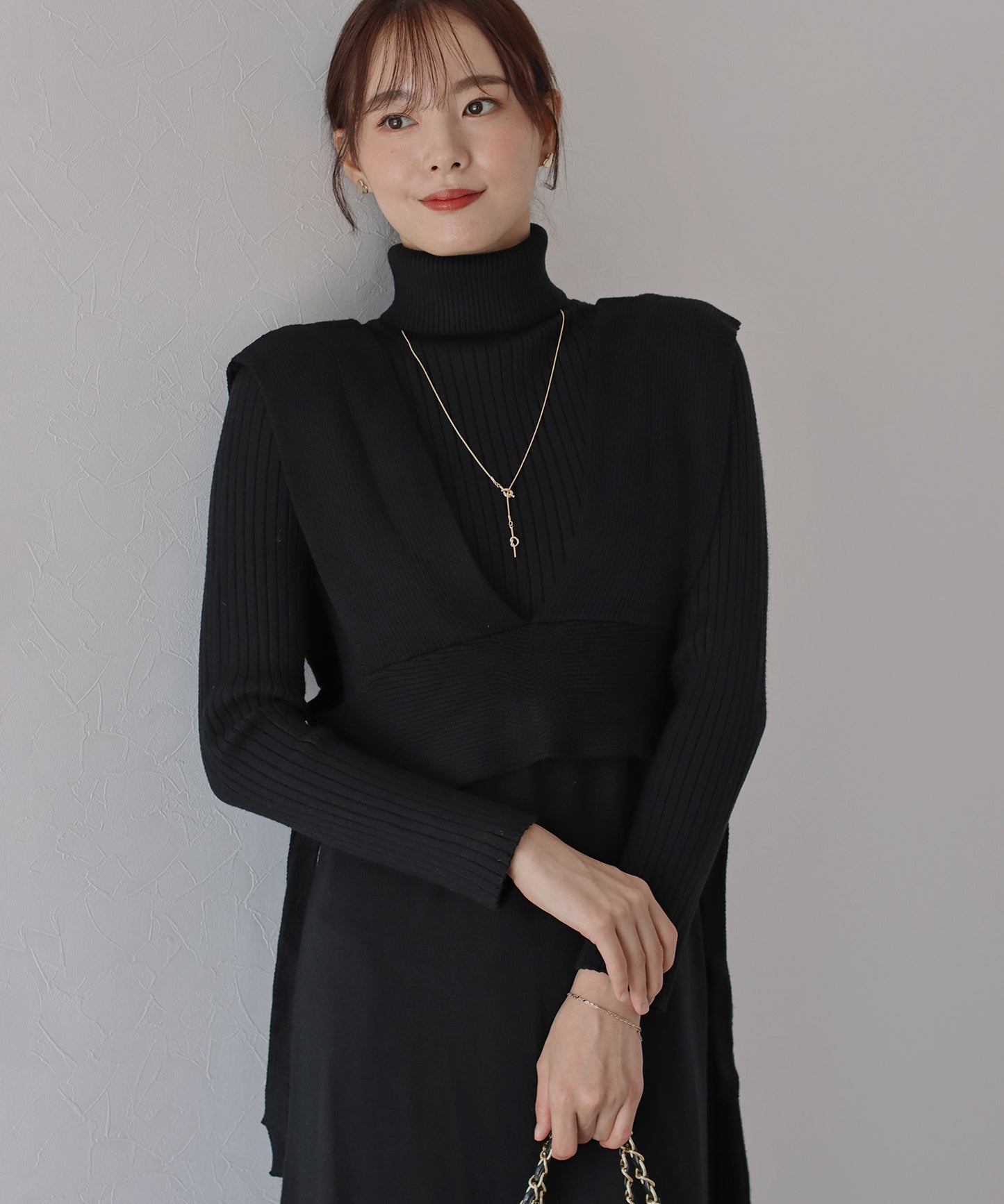 【TIME SALE】ニットビスチェ&タートルネックリブニットワンピース セットアップ