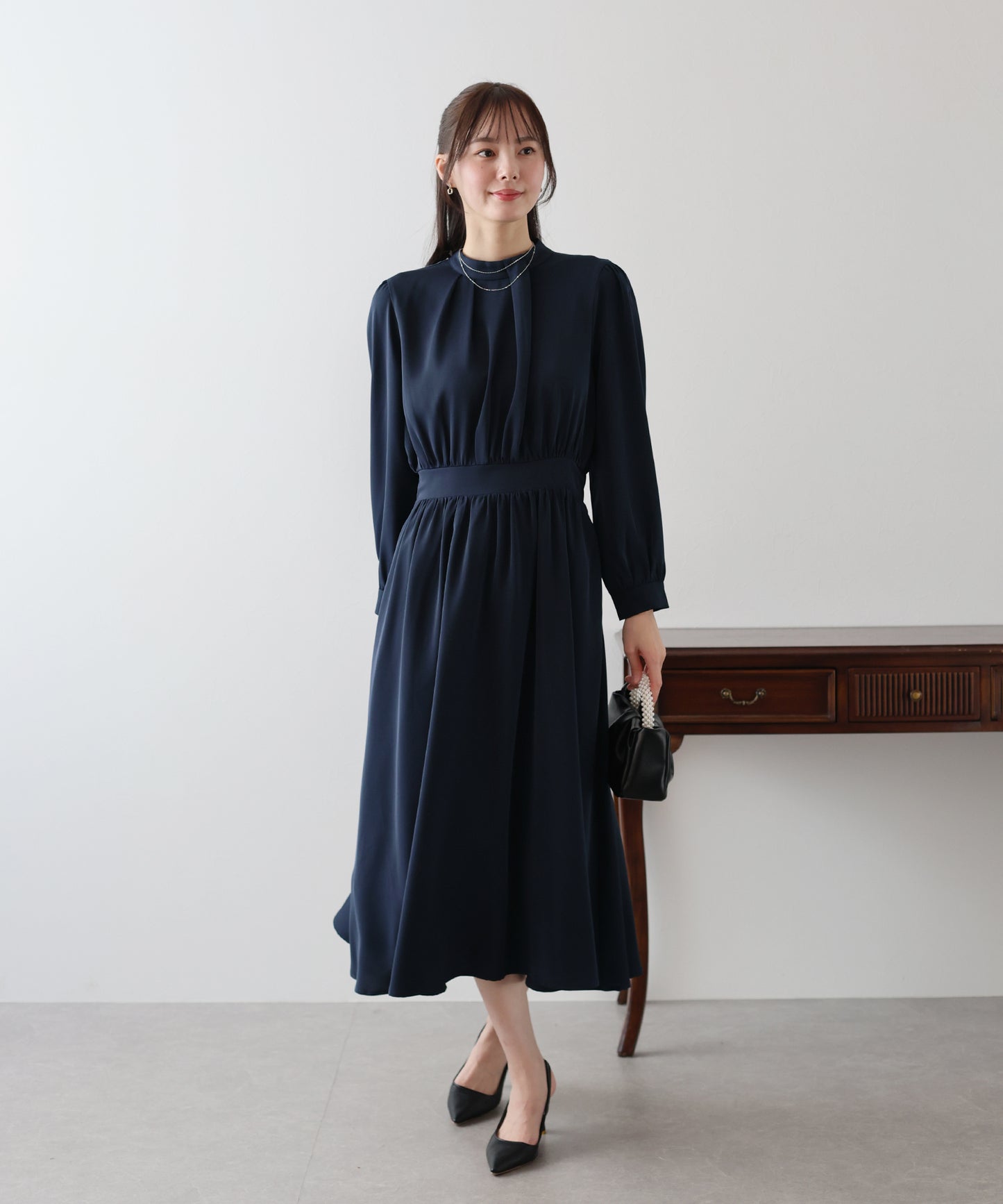 【SALE】ミックスツイードノーカラージャケットxスタンドカラータックワンピース